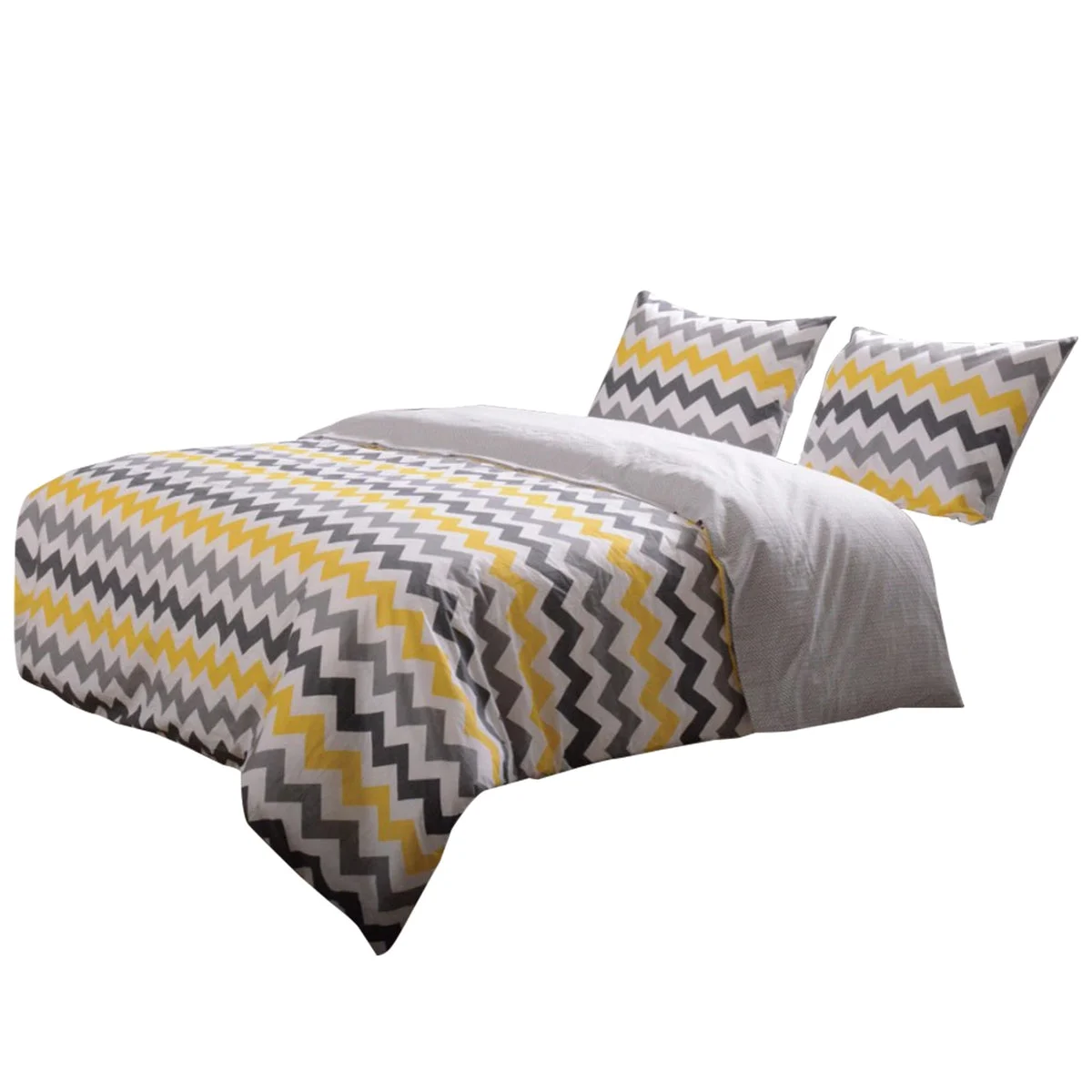 Benzara Neva 3 Piece Reversible King Coverlet Set with Chevron Pattern, Yellow and Gray