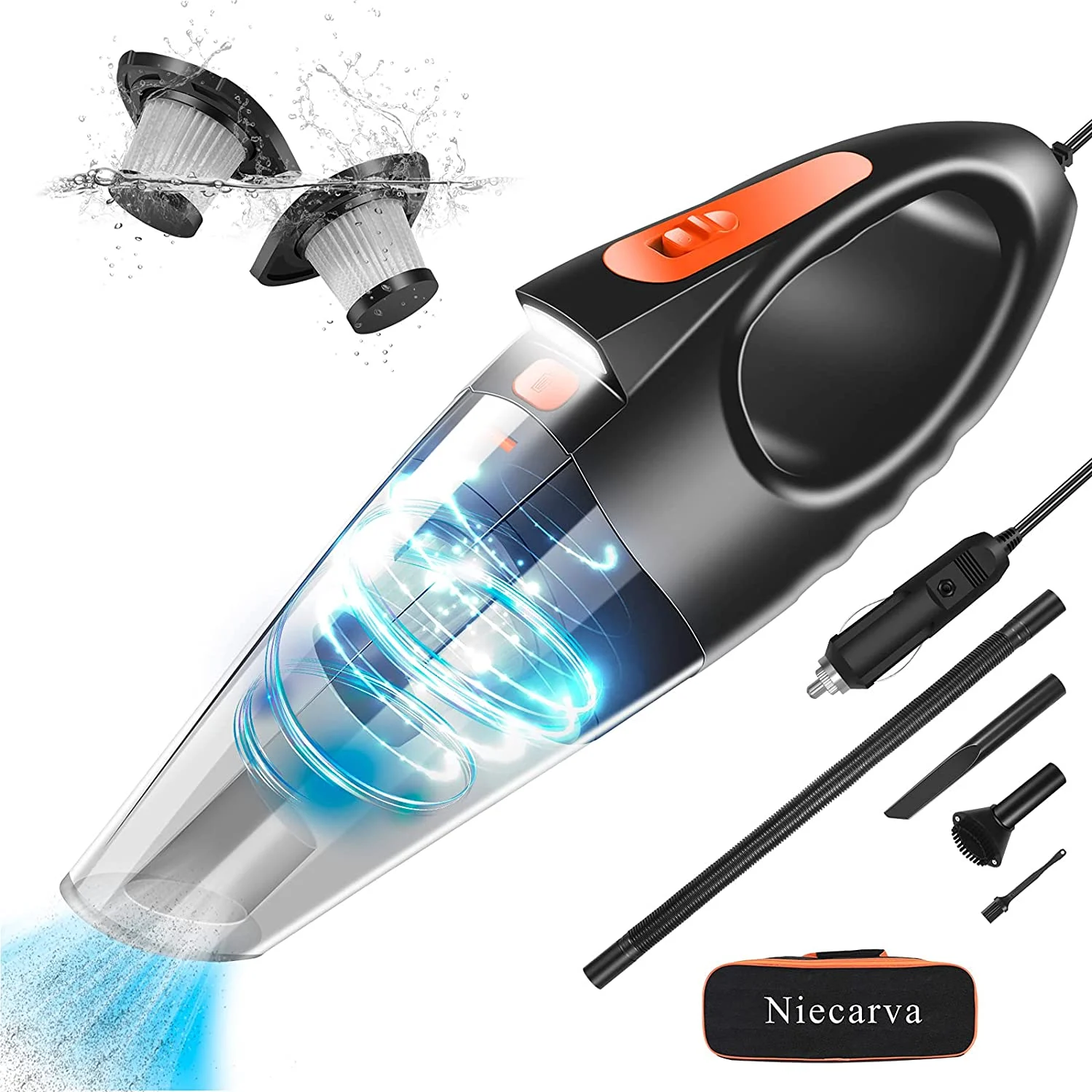 Niecarva Car Vacuum, Portable Vacuum Cleaner with 7500PA/150W/12V High Power