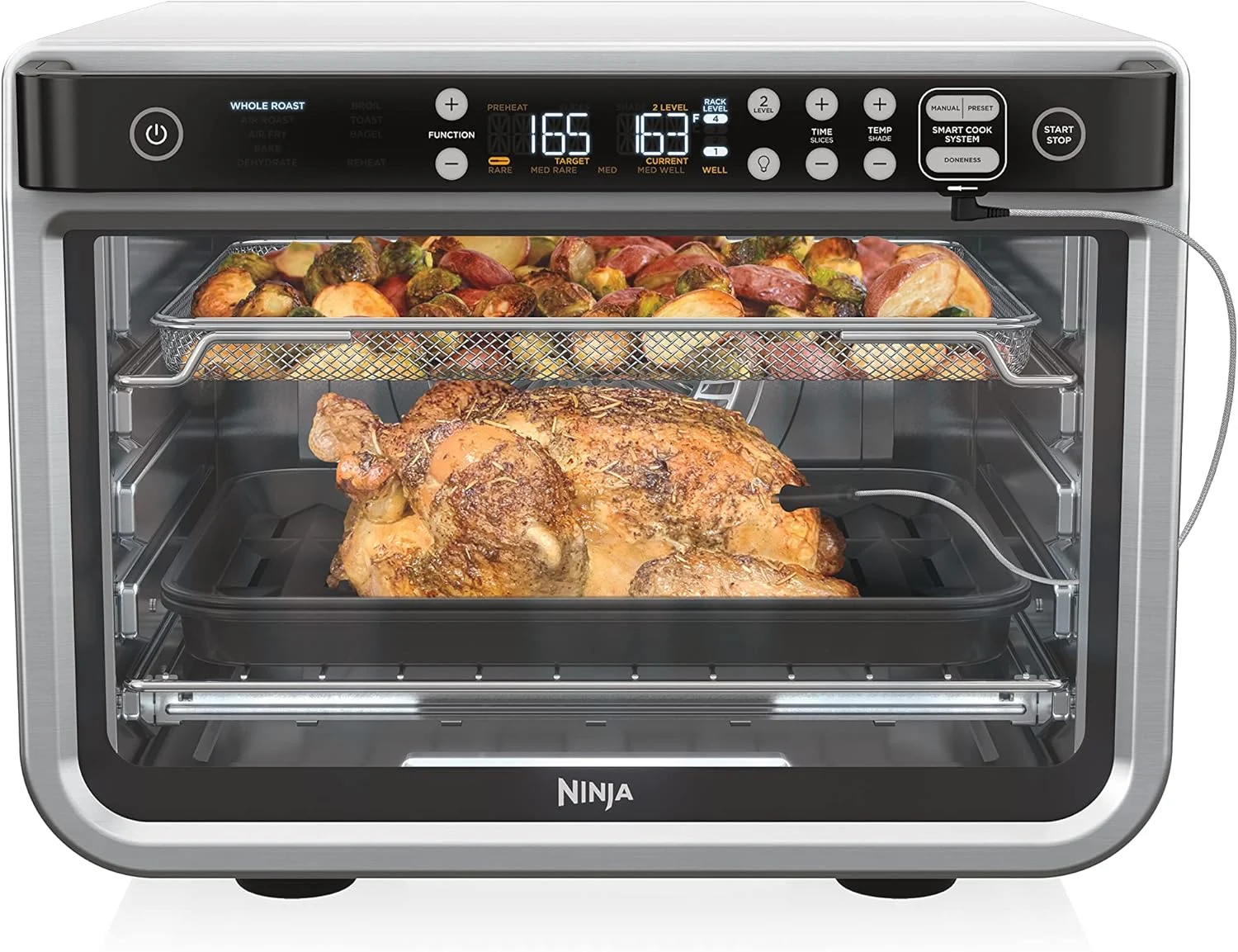Ninja DT251 Foodi 10-in-1 Smart XL Air Fry Oven, Bake, Broil, Toast, Roast, Digital Toaster, Thermometer, Silver