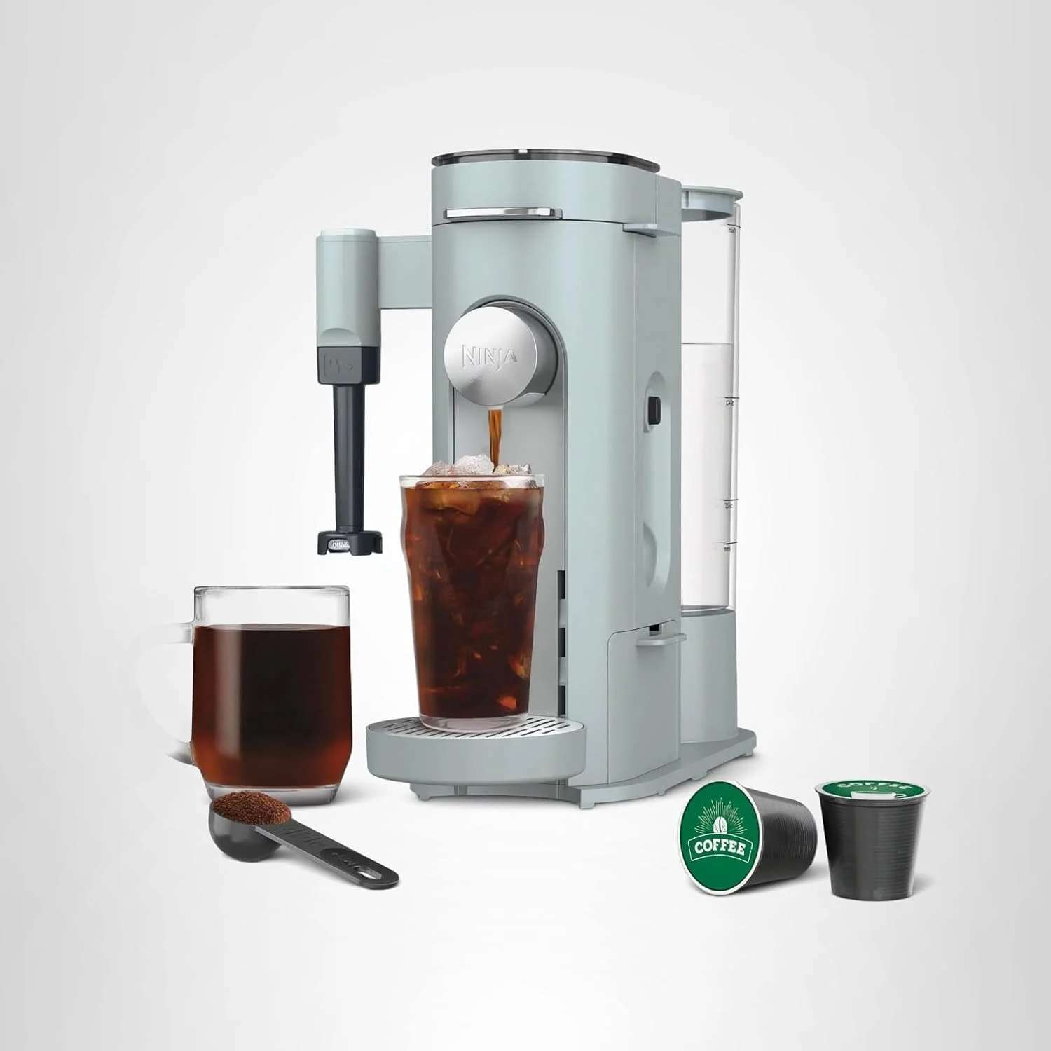 Ninja PB051GB Pods & Grounds Specialty Single-Serve Coffee Maker, K-Cup Pod Compatible, Built-In Milk Frother, Glacier Blue