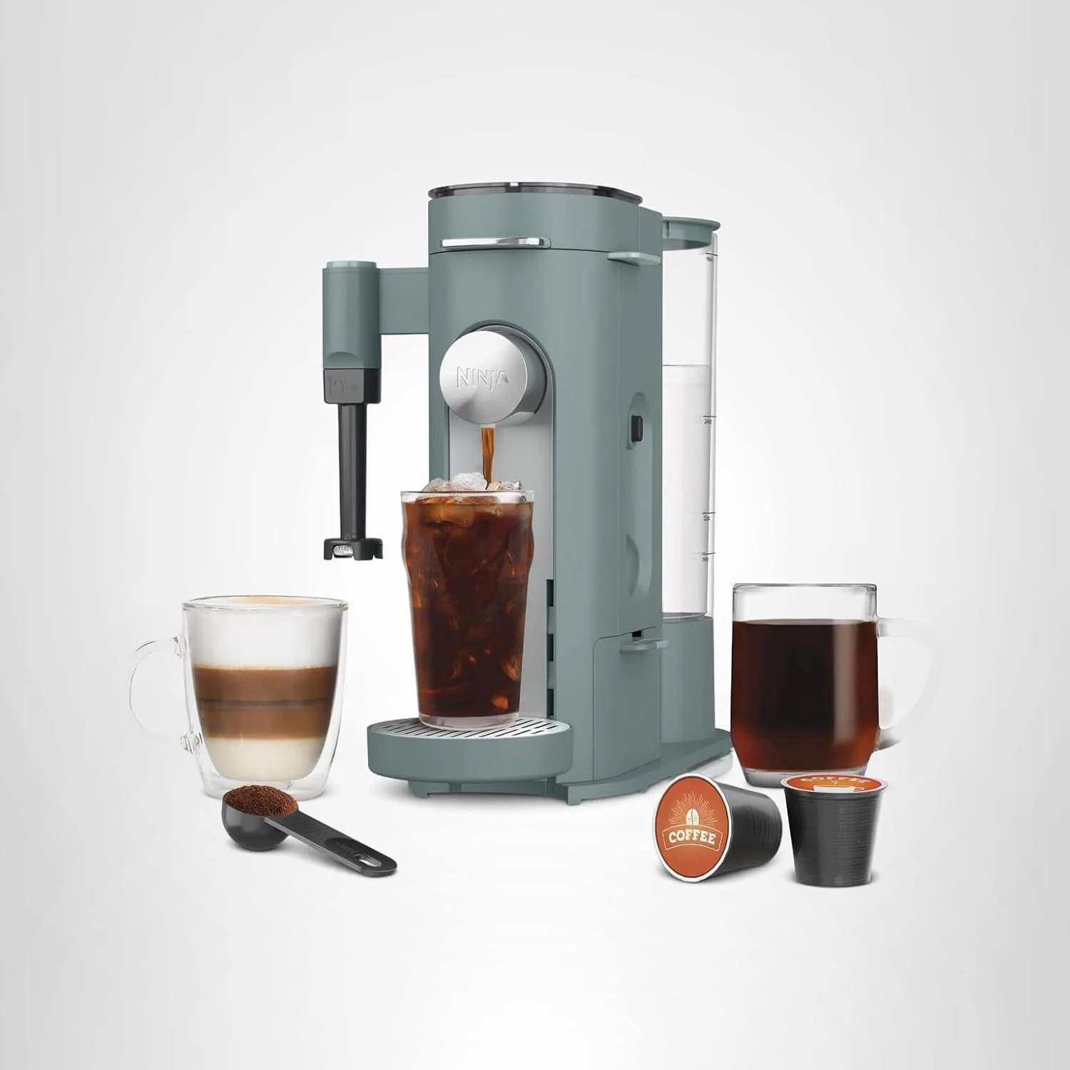 Ninja PB051SG Pods & Grounds Specialty Single-Serve Coffee Maker, K-Cup Pod Compatible, Built-In Milk Frother, Sage Green