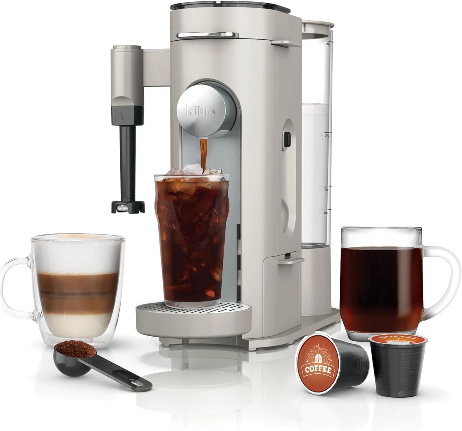Ninja PB051ST Pod & Grounds Specialty Single-Serve Coffee Maker, K-Cup Pod Compatible, Brews Grounds, Stone