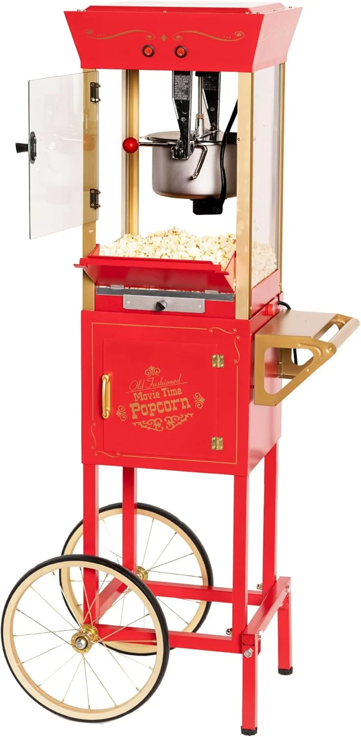 Nostalgia Popcorn Maker Machine – Professional Cart With 8 Oz Kettle Makes Up to 32 Cups – Vintage Popcorn Machine Movie Theater Style – Red