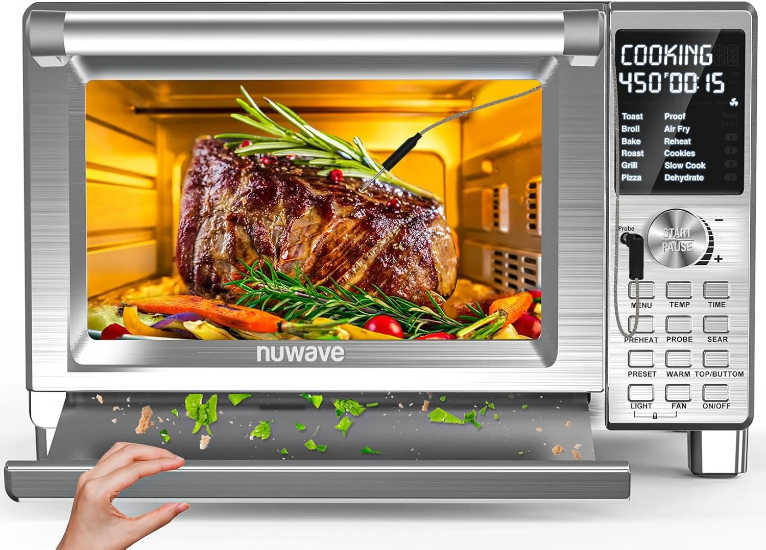 Nuwave Bravo XL Pro Air Fryer Toaster Oven, Improved 100% Super Convection, Quicker & Crispier Results, 100 Presets, 30QT, Stainless Steel