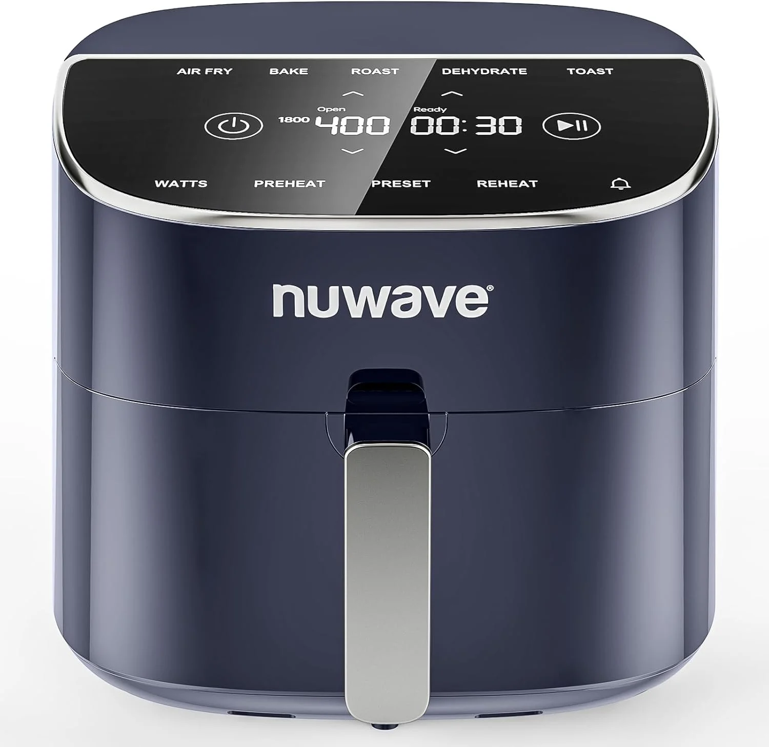 Nuwave Brio Plus 8 Qt Air Fryer, PFAS Free, New & Improved, Digital Touch Screen, Cool White Display, 50°F~400°F in Precise 5°, 5 Cook Functions, 100 Presets & 50 Memory, 3 Wattages 700, 1500, 1800, Deep Blue