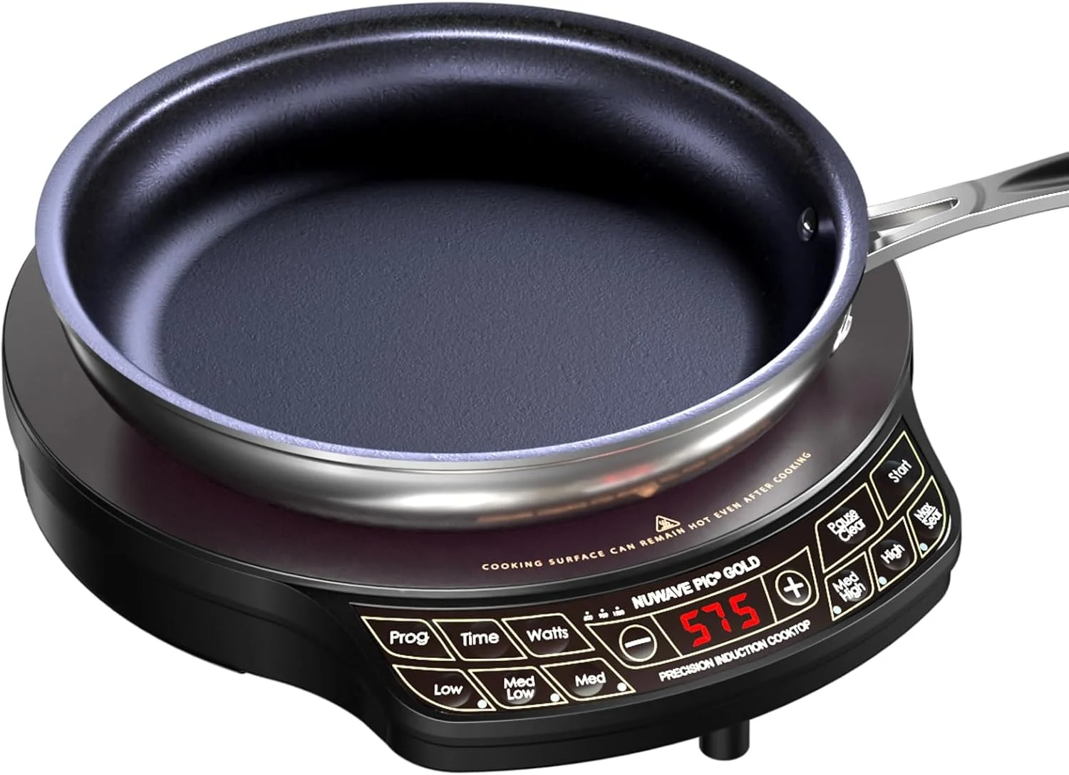 Nuwave Gold Precision Induction Cooktop, Portable, Powerful with Large 8” Heating Coil,100°F to 575°F, 3 Wattage Settings, 12” Heat-Resistant Cooking Surface, Premium10.5” Non-Stick Fry Pan Included