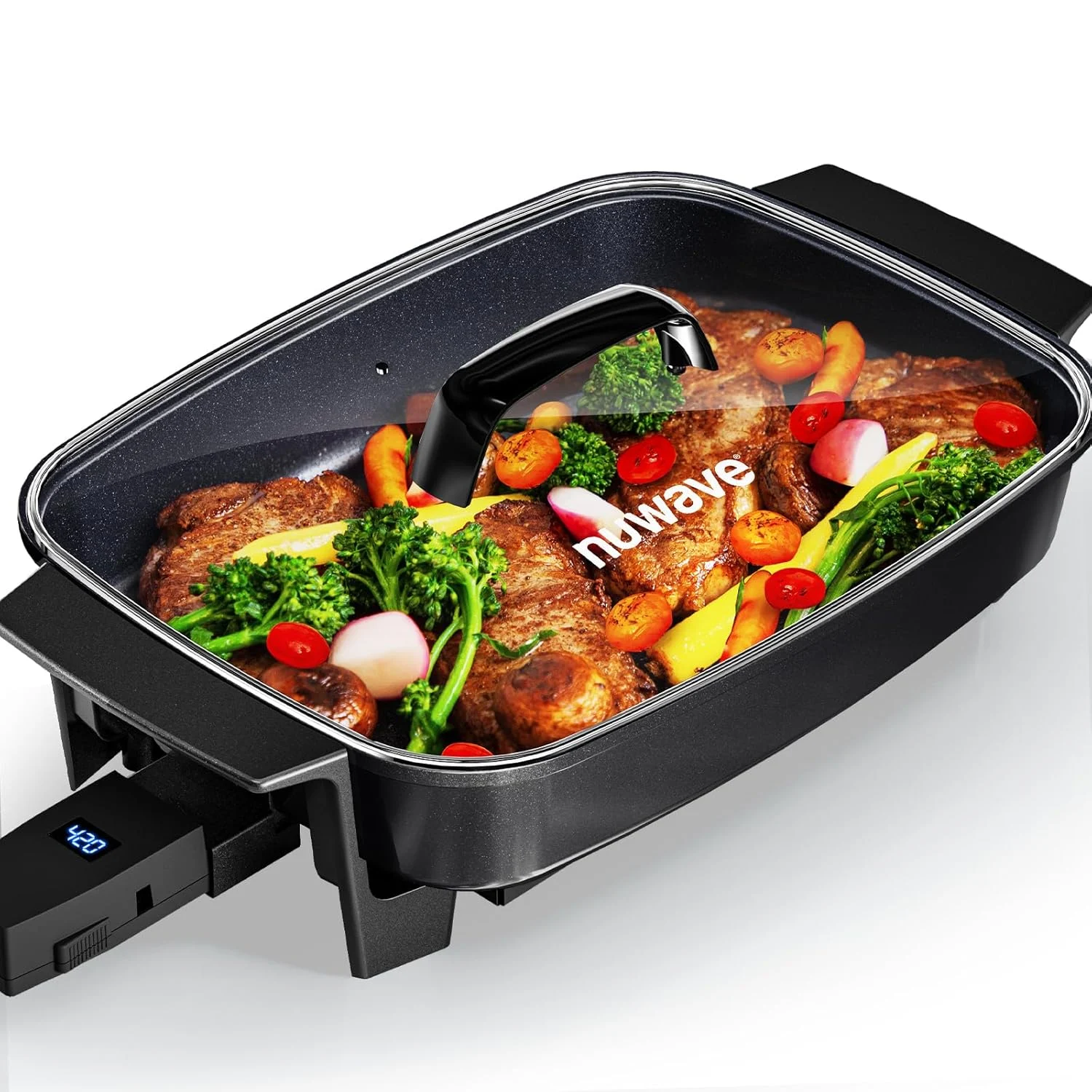 Nuwave Medley XL Digital Electric Skillet, Family Size Griddle w/Glass Lid, 2025 New & Improved Precision Heating, 100°-425°F, PFAS Free G11 Nonstick Ceramic Coating, Portable Hot Plate, 7qt Capacity, Black