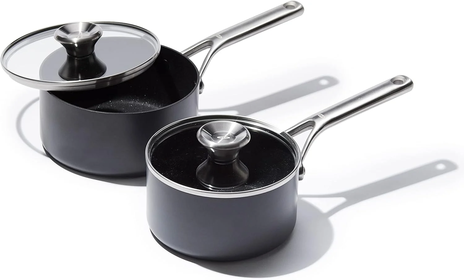OXO Professional 1.7QT and 2.3QT Saucepan Pot Set with Lids Hard Anodized Ceramic Nonstick Cookware PFAS-Free Induction Suitable Stainless Steel Diamond Reinforced Coating Dishwasher/ Oven Safe Black