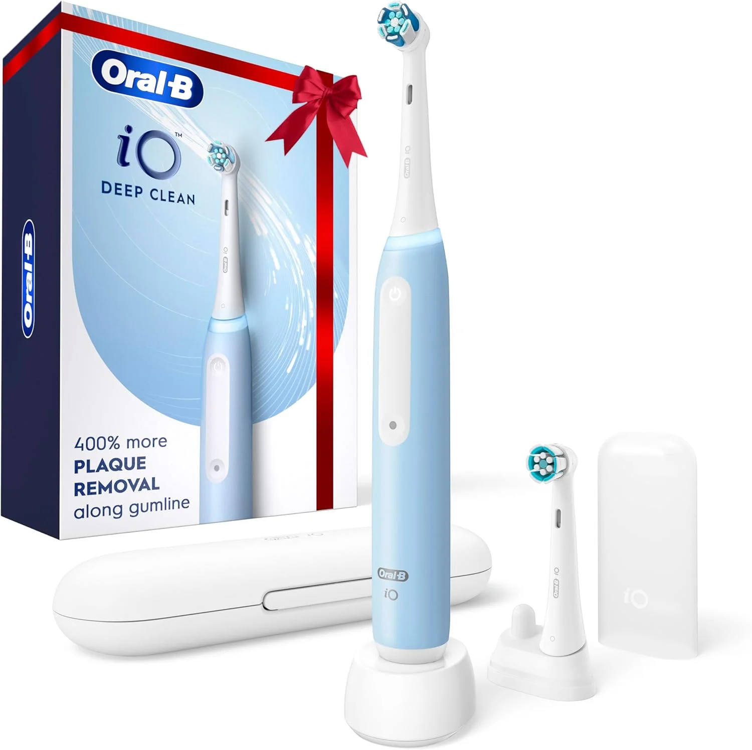 Oral-B iO Deep Clean Rechargeable Electric Powered Toothbrush, Icy Blue with iO Series 3 Limited, 2 Brush Heads and Travel Case – Pressure Sensor to Protect Gums – 3 Cleaning Settings – 2 Minute Timer