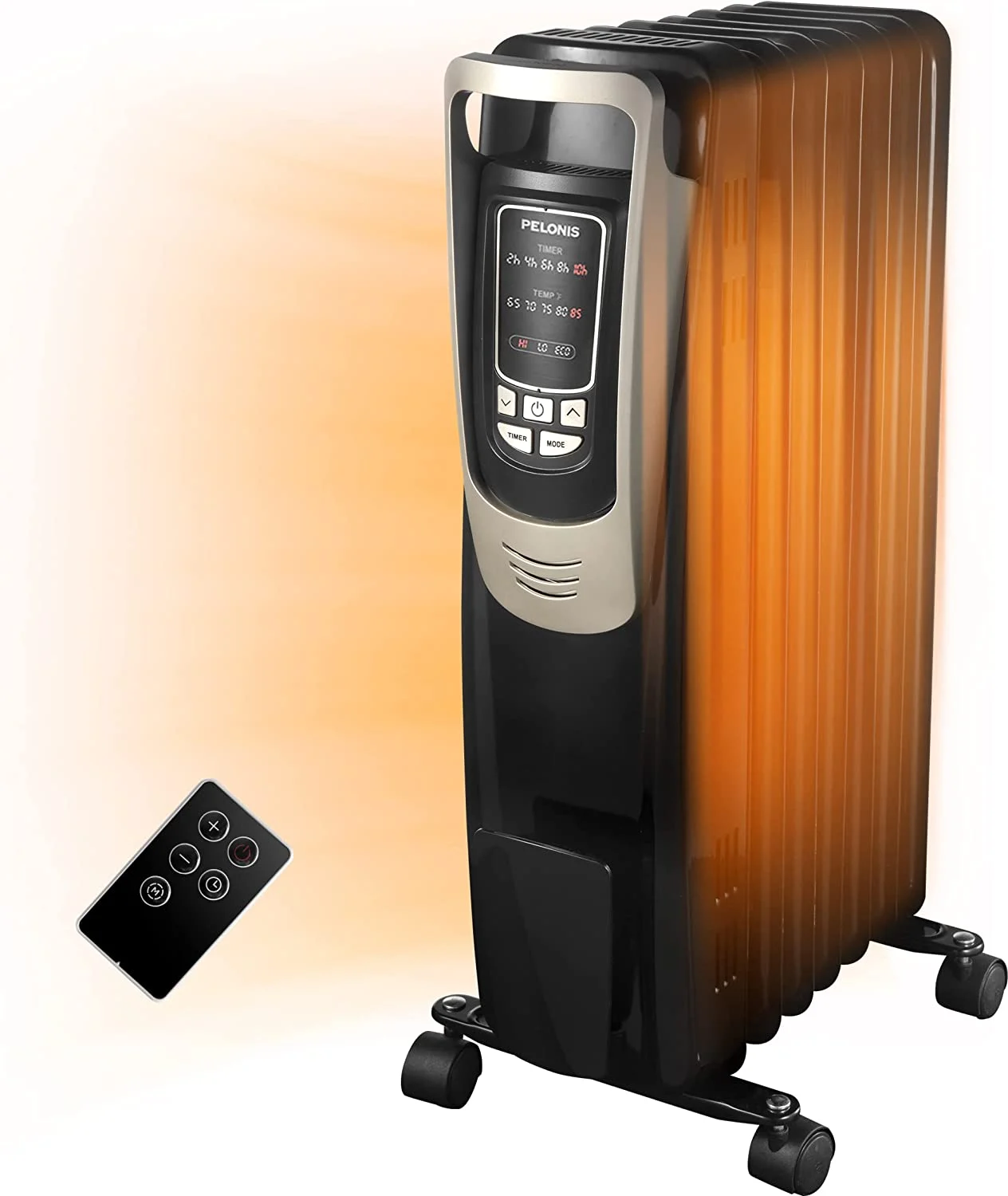 PELONIS Oil Filled Radiator Heater Luxurious Champagne Portable Space Heater with Programmable Thermostat, 10H Timer, Remote Control, Tip Over&Overheating Functions, Quiet Heater for Home Office