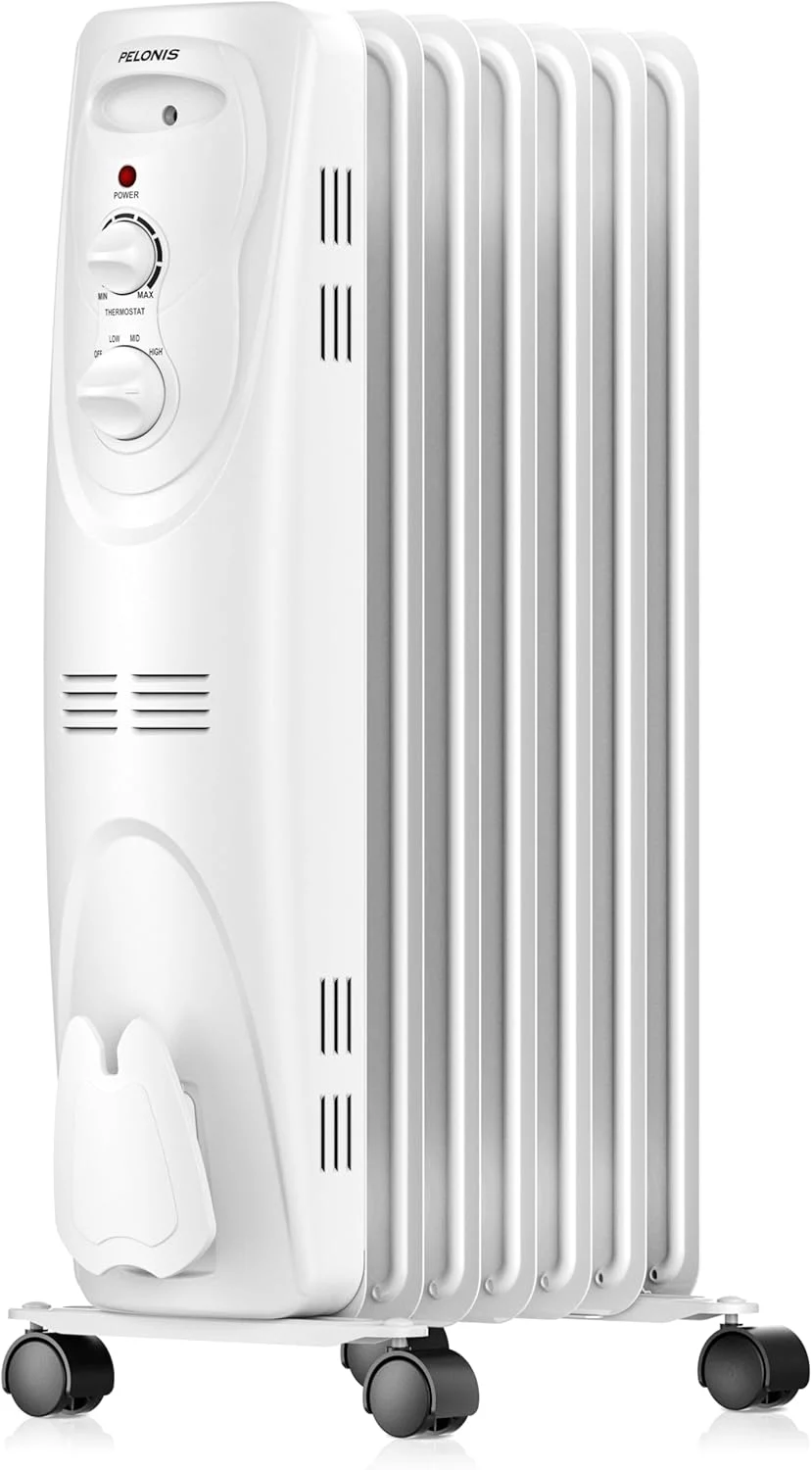 PELONIS Radiator Heater for Large Space, Electric Oil Filled Radiator, Dual Knobs, 1500W, Quiet Space Heater, 3 Modes, Tip-over Protection, White