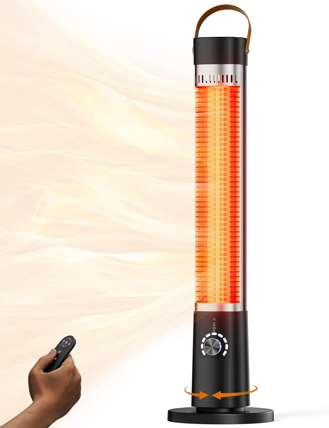 Patio Heater for Outdoor Use, Infrared Electric Outdoor Heater, 1500W Instant Heating, 60-Degree Oscillation, 9 Heat Levels, 9H Timer, Remote, for Garage, Backyard, Large Room, Indoor, 32.2”, Black