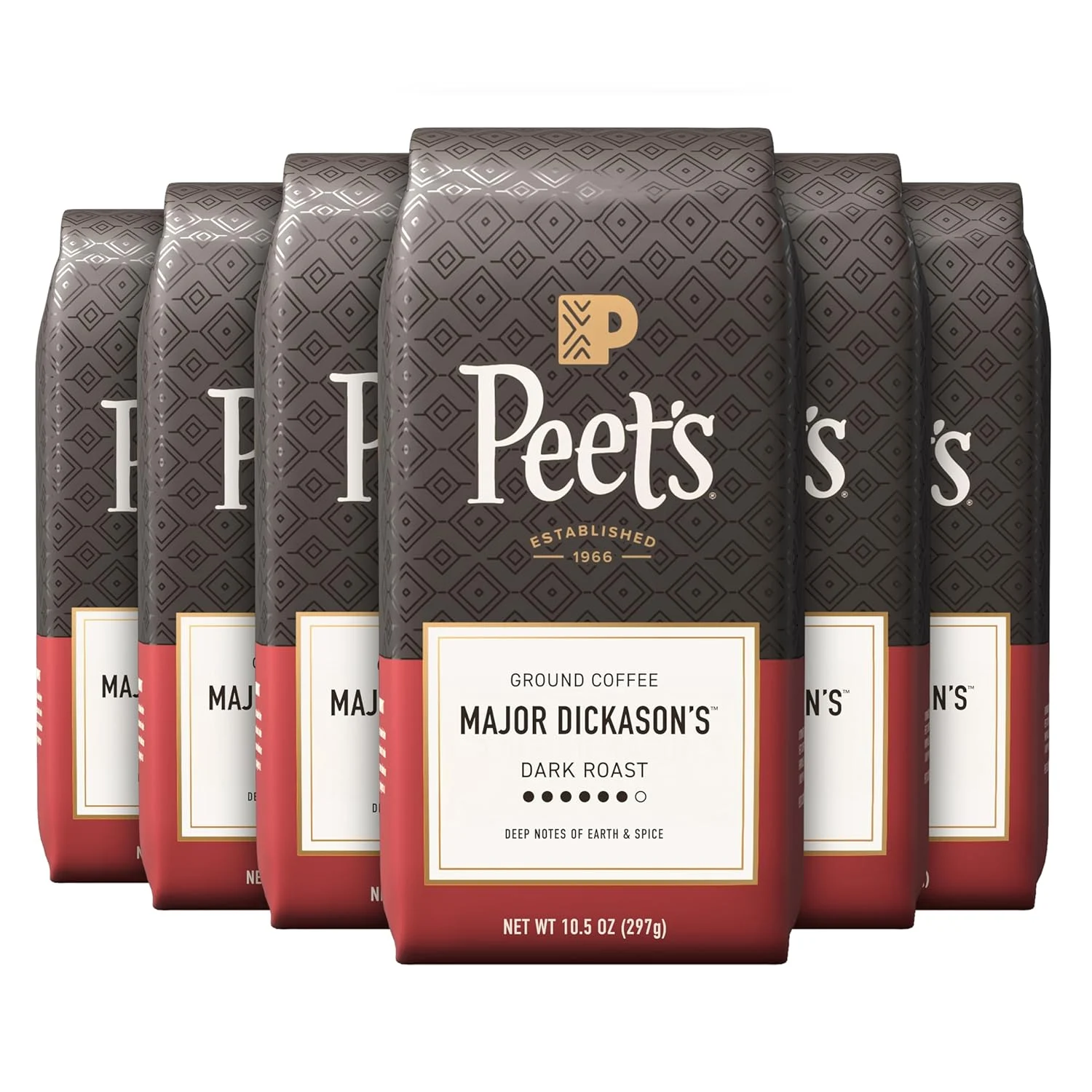 Peet’s Coffee, Dark Roast Ground Coffee – Major Dickason’s Blend 63 Ounces (6 Bags of 10.5 Ounces)