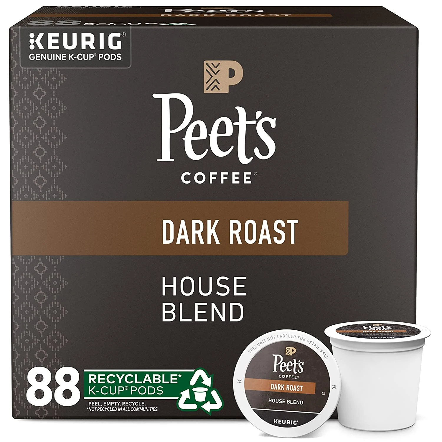 Peet’s Coffee, Dark Roast K-Cup Pods for Keurig Brewers – House Blend 88 Count (4 Boxes of 22 K-Cup Pods)
