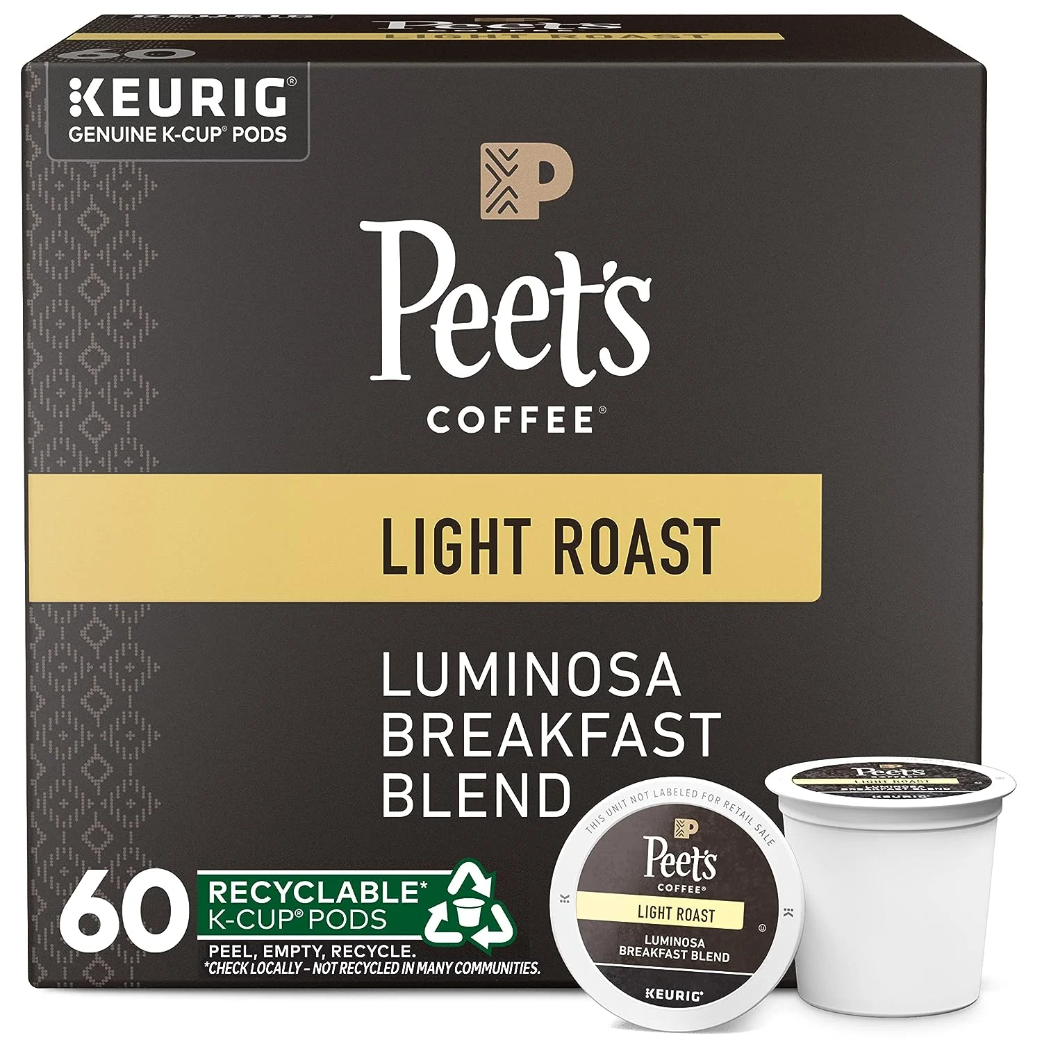 Peet’s Coffee, Light Roast K-Cup Pods for Keurig Brewers – Luminosa Breakfast Blend, 10 Count (Pack of 6)