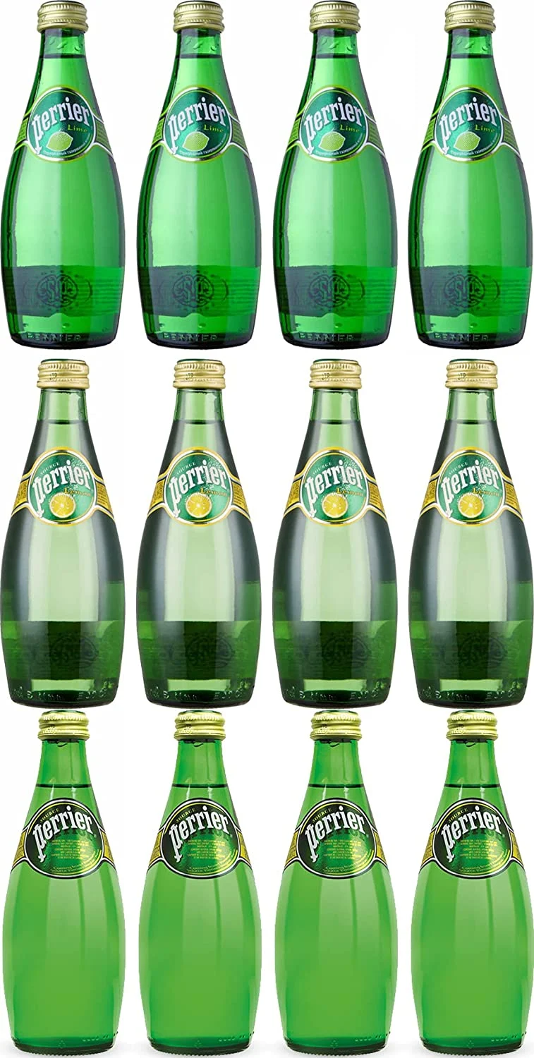 Perrier Sparkling Mineral Water, Variety Pack Special, Lemon, Lime, 11oz Glass Bottle