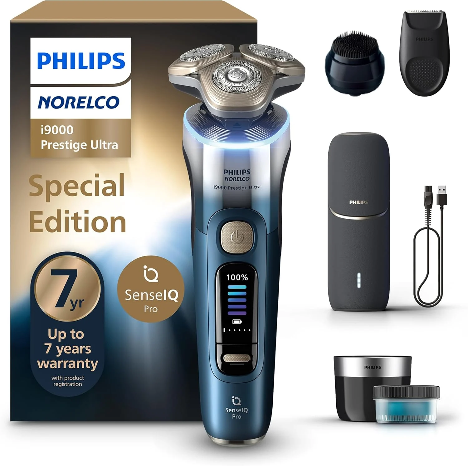 Philips Norelco Shaver i9000 Prestige Ultra Special Edition – Wet & Dry Electric Shaver, SenseIQ Pro Technology, Triple Lift & Cut System, 360 Rotating NanoTech Precision Blades, Model XP9406/93