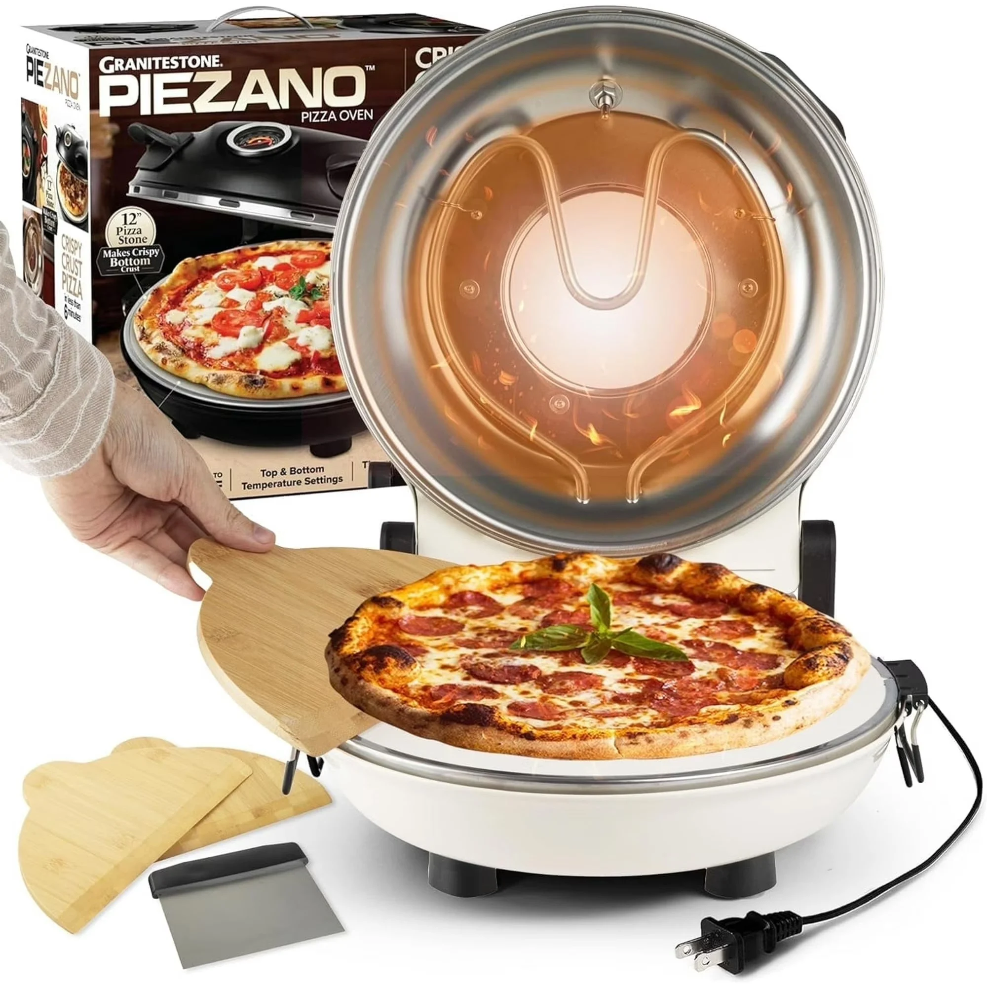 GraniteStone Piezano Pizza Oven & Grill Indoor Pizza Maker Machine Pizza Cooker 12″ for Kitchen Countertop Electric Up To 800°F Cream