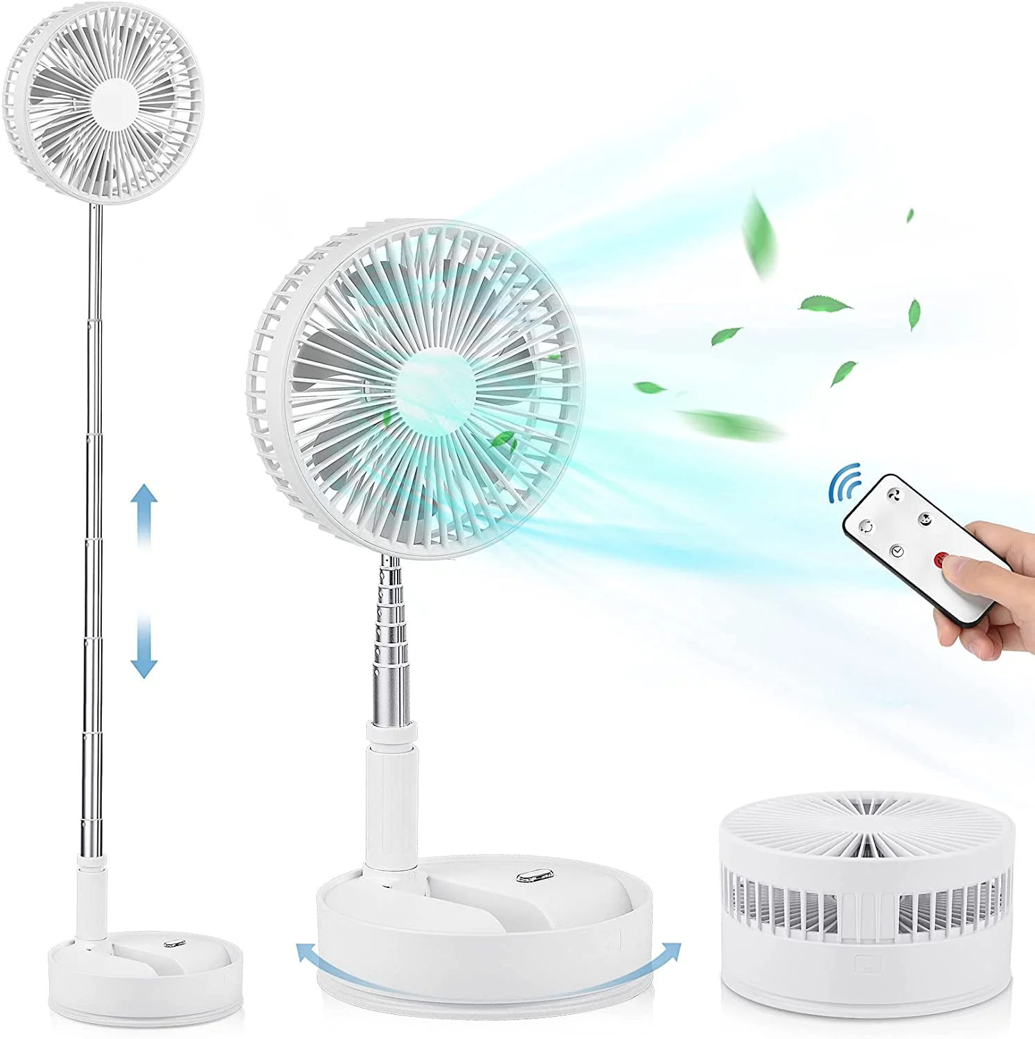 LIPETY Portable Oscillating Standing Fan with Remote Controller, 8″ Foldable Desk Fan, 7200mah Rechargeable Quiet USB Mini Folded Floor Fan, Pedestal Fans for Personal Bedroom Office Fishing Camping Travel