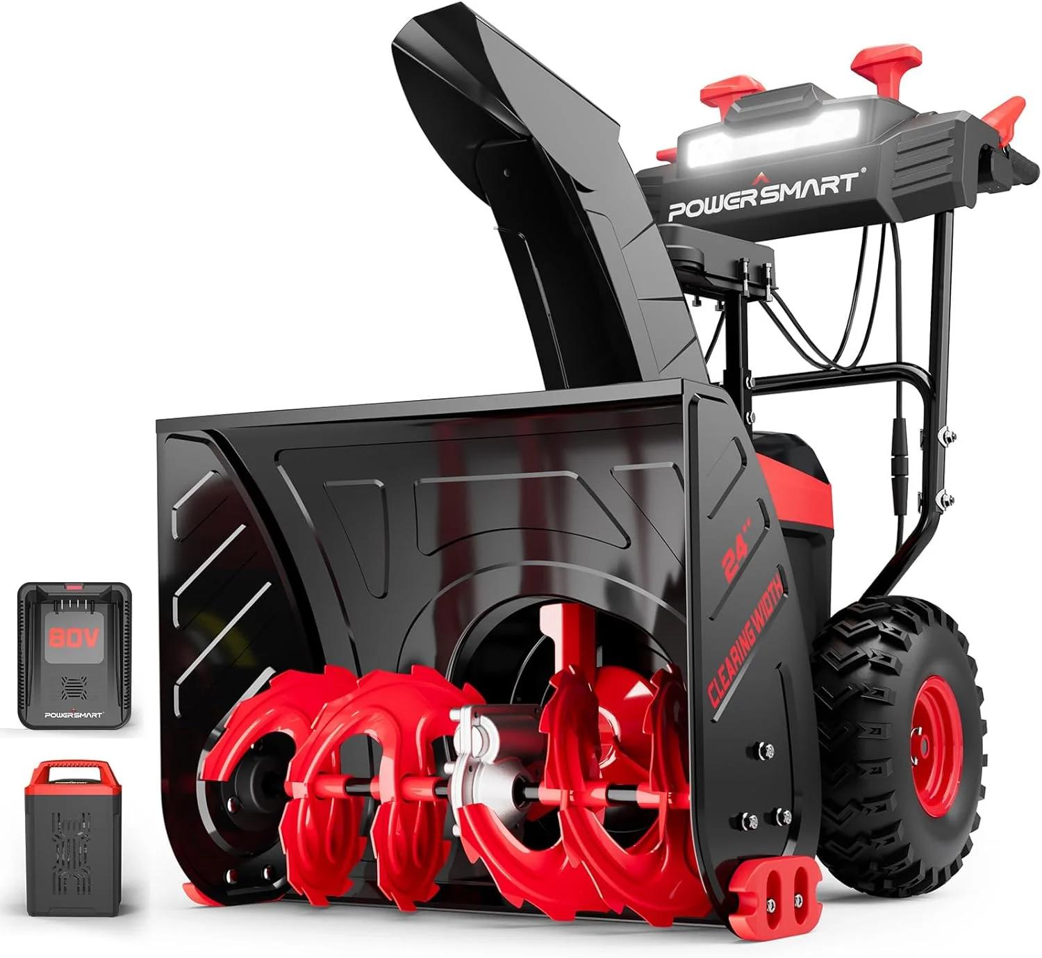 PowerSmart HB2805A 80V 24in. Self-Propelled Cordless Snow Blower, 2-Stage with 6.0Ah Battery and Charger