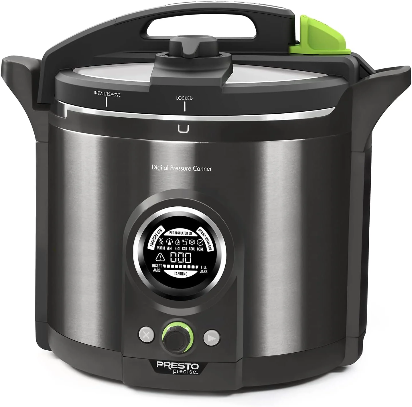 Presto 02144 12-Quart Digital Pressure Canner – Digital Display, Waterbath Capable, 10-Built-In Safety Features, Recipe Book, Black Stainless Steel