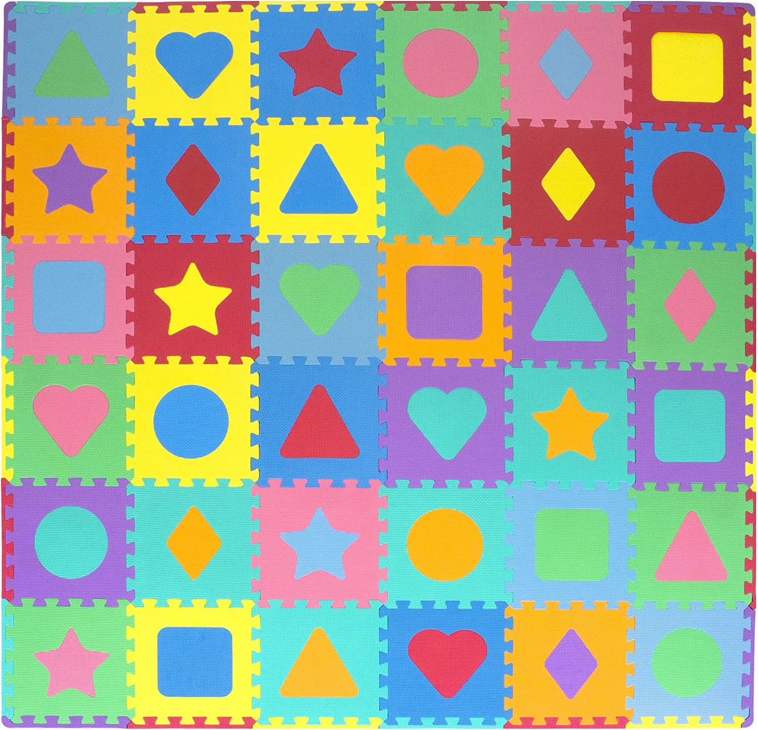 ProSource Kids Foam Puzzle Floor Play Mat with Shapes & Colors 36 Tiles, 12″x12″ and 24 Borders
