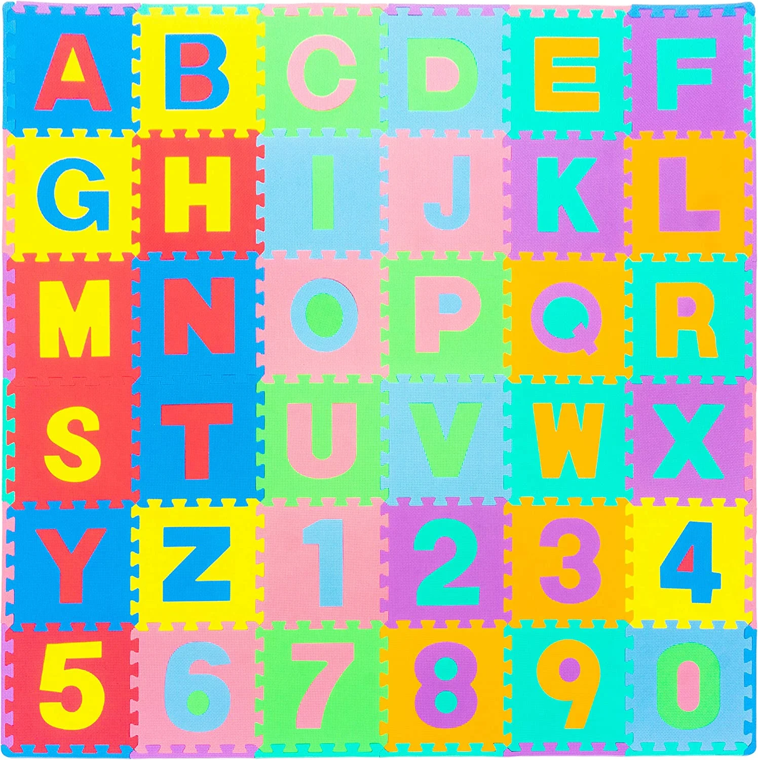 ProSource Kids Puzzle Alphabet, Numbers, 36 Tiles and Edges Play Mat, 12″ by 12″,Abc & 123