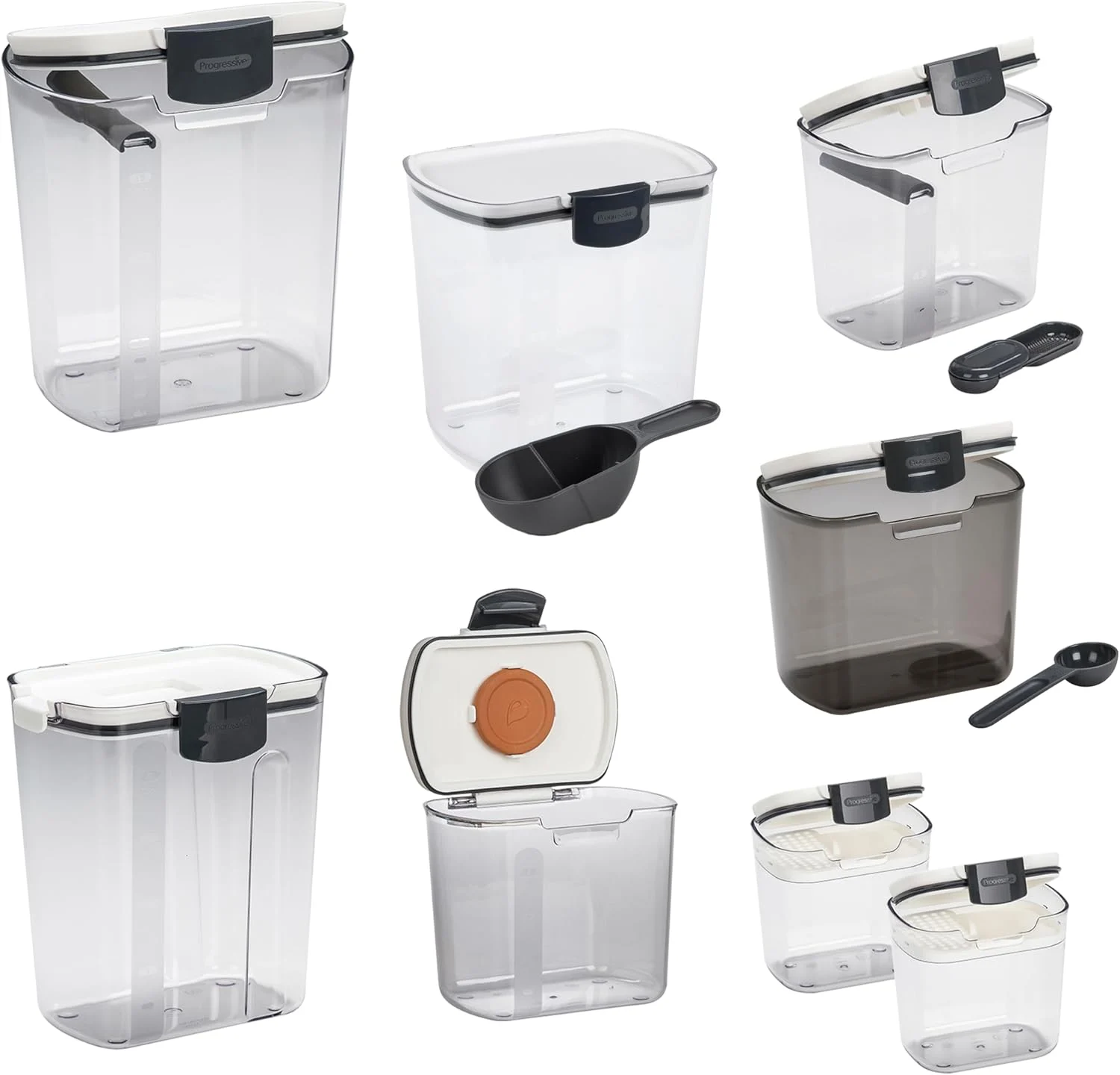 Progressive ProKeeper Baker’s Airtight Kitchen Storage Canister Container Set for Flour, Sugar & More, Keeps Ingredients Fresh, with Accessories (Multicolor, 8- Piece)