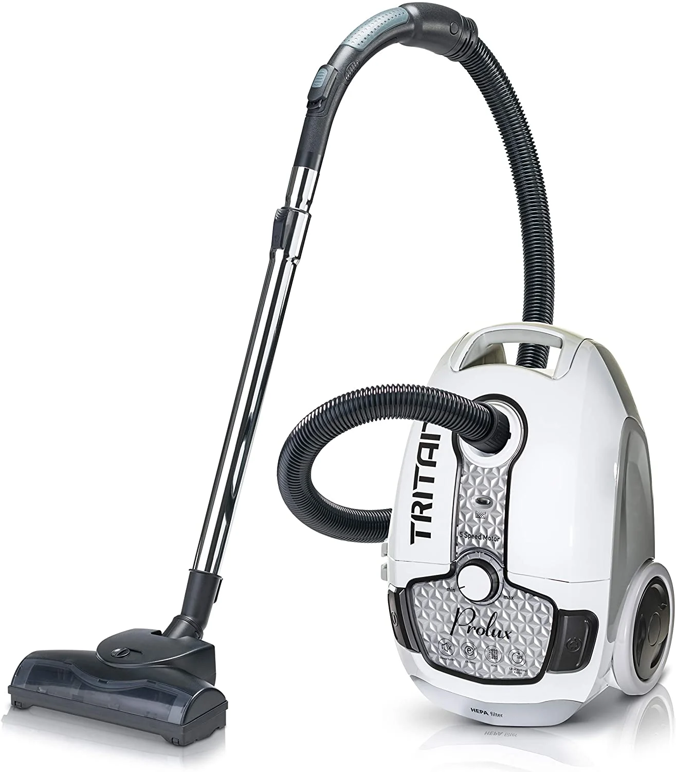 Prolux Tritan Bagged Canister Vacuum Cleaner with HEPA Filtration and Complete Home Care Tool Kit, Tritan White