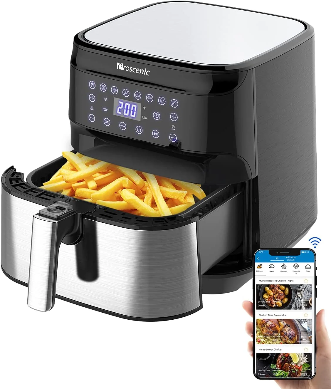 Proscenic T21 Air Fryer, XL 5.8 QT for Home, 1700W Smart Electric Airfryer Oilless Roasting Preheat Keep Warm, Multi Functions Digital Touchscreen, Alexa WiFi APP Control Online Recipes Easy Cook