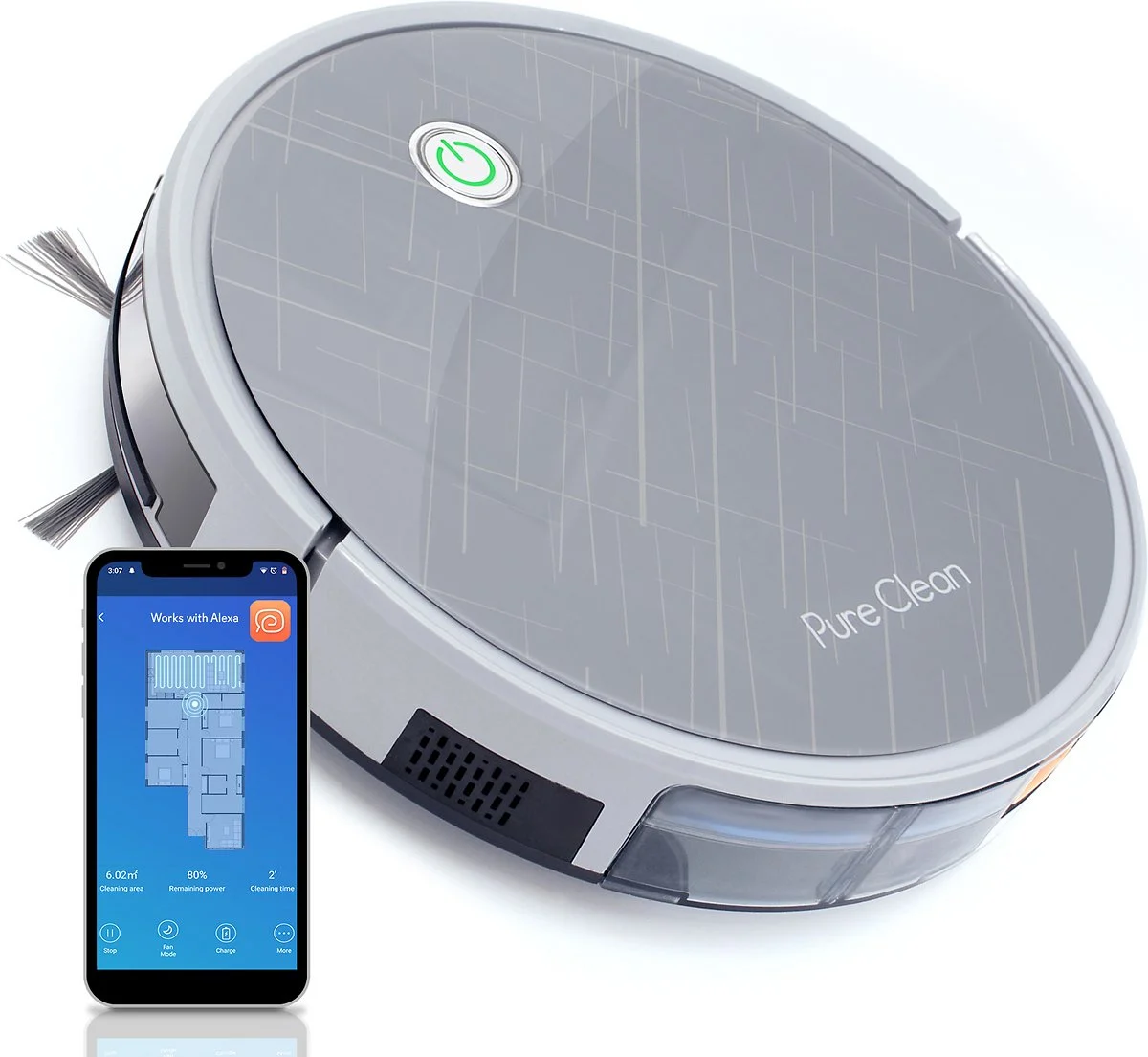 Pure Clean Smart Robot Cleaning Vacuum with Remote Control – Auto Charge Dock, 3 Step Air Filter – Cleans Hardwood and Carpet Floor