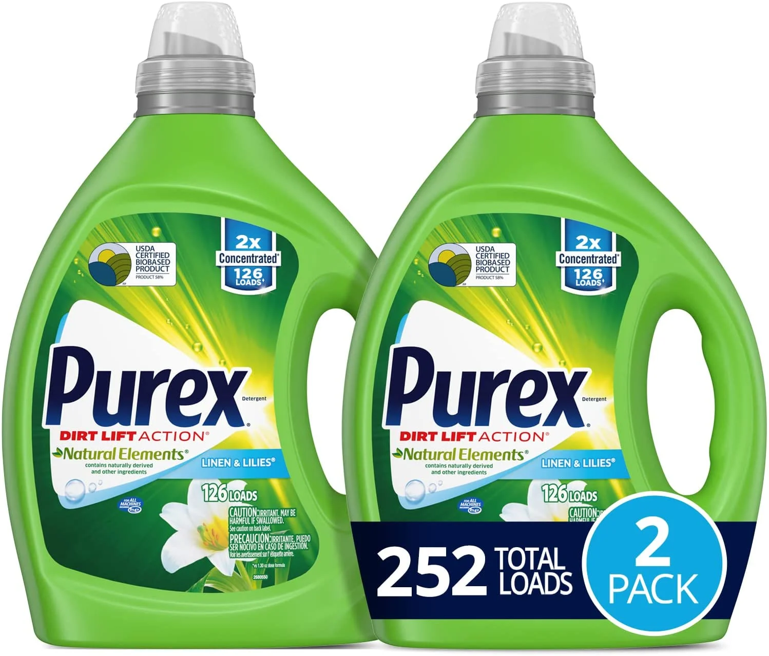 Purex Liquid Laundry Detergent, Natural Elements Linen & Lilies, 2X Concentrated, 2 Count