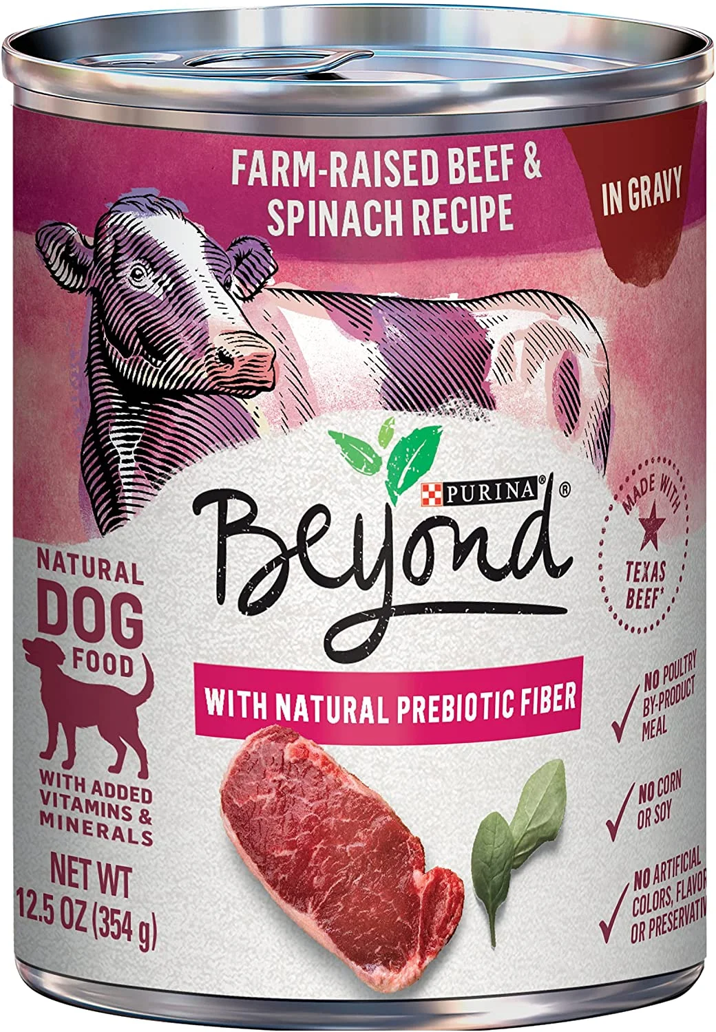 Purina Beyond Wet Natural Dog Food With Gravy, Texas Beef & Spinach Recipe – (12) 12.5 oz. Cans