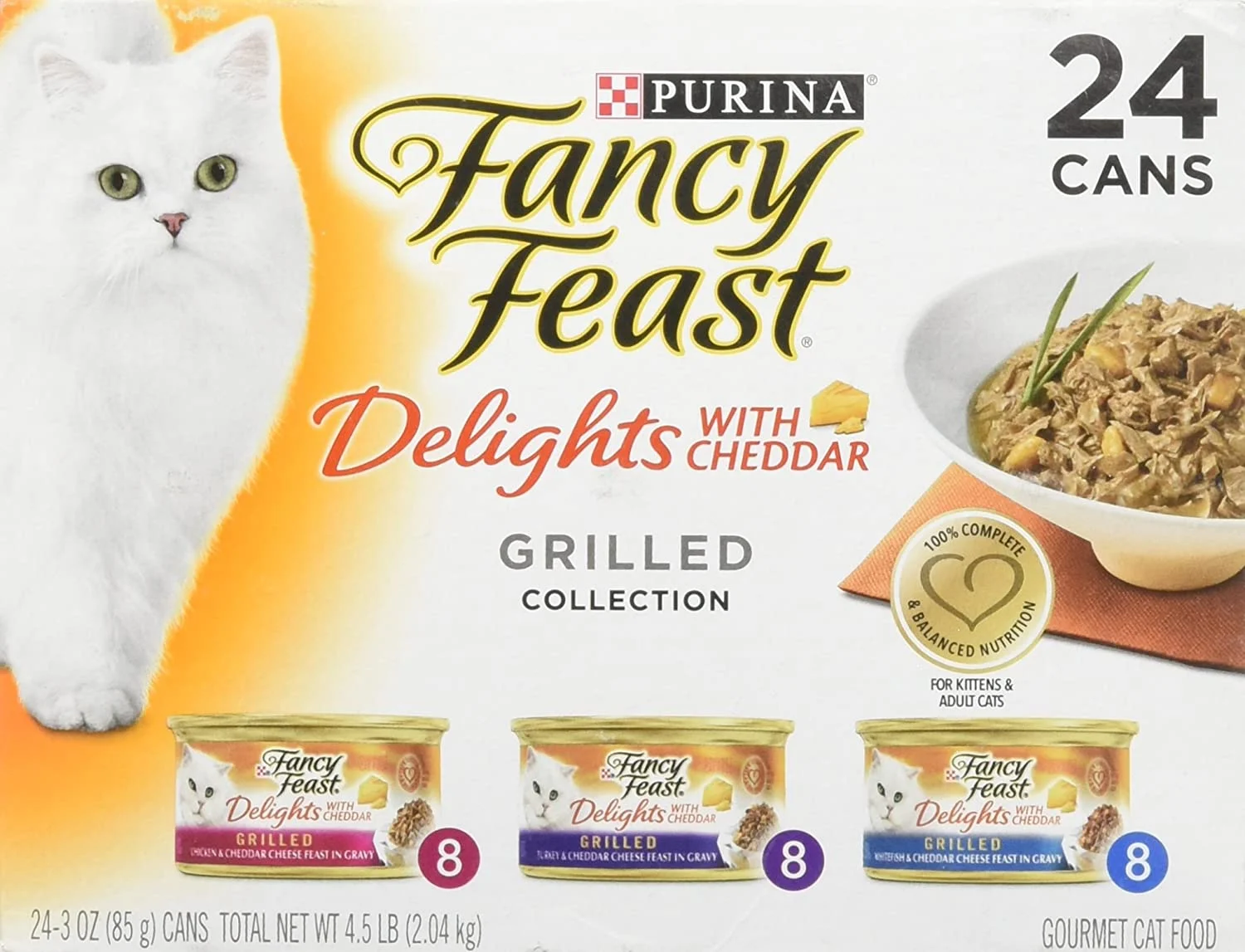 Purina Fancy Feast Delights with Cheddar Grilled Gourmet Wet Cat Food – (24) 3 oz. Cans (Cheddar Grilled Varieties 1 Pack of 24)