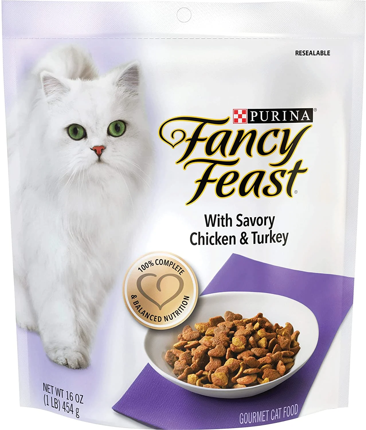 Purina Fancy Feast Dry Cat Food, With Savory Chicken & Turkey 16 oz. Bags, Pack of 4