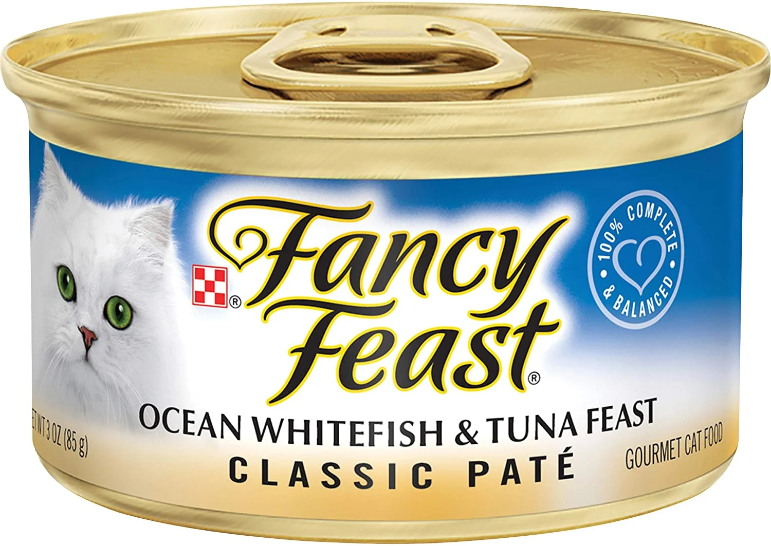 Purina Fancy Feast Grain Free Pate Wet Cat Food, Classic Pate Ocean Whitefish & Tuna Feast – (24) 3 oz. Cans