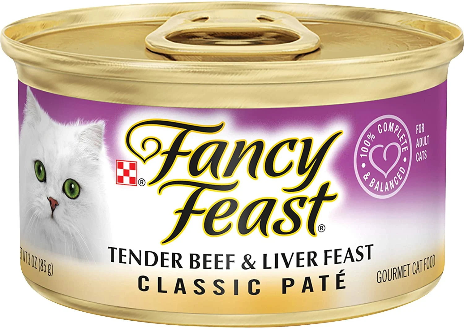 Purina Fancy Feast Grain Free Pate Wet Cat Food, Classic Pate Tender Beef & Liver Feast – (24) 3 oz. Cans