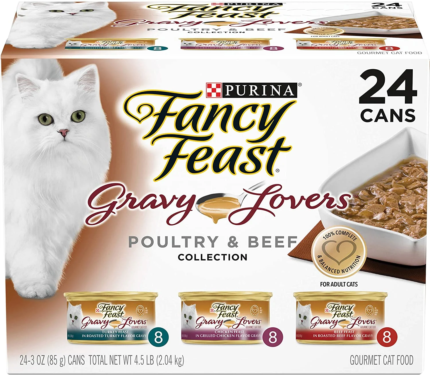 Purina Fancy Feast Gravy Wet Cat Food Variety Pack, Gravy Lovers Poultry & Beef Feast Collection – (24) 3 oz. Cans