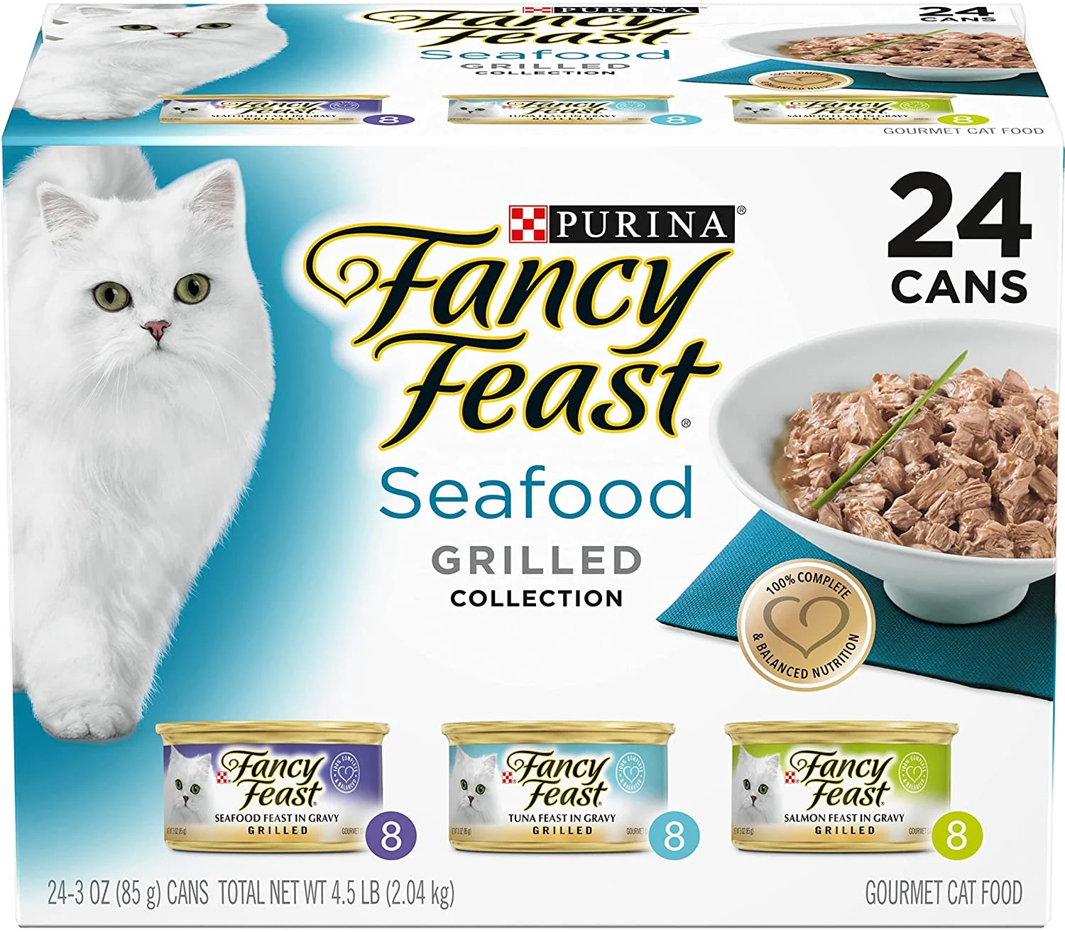 Purina Fancy Feast Gravy Wet Cat Food Variety Pack, Seafood Grilled Collection – (24) 3 oz. Cans