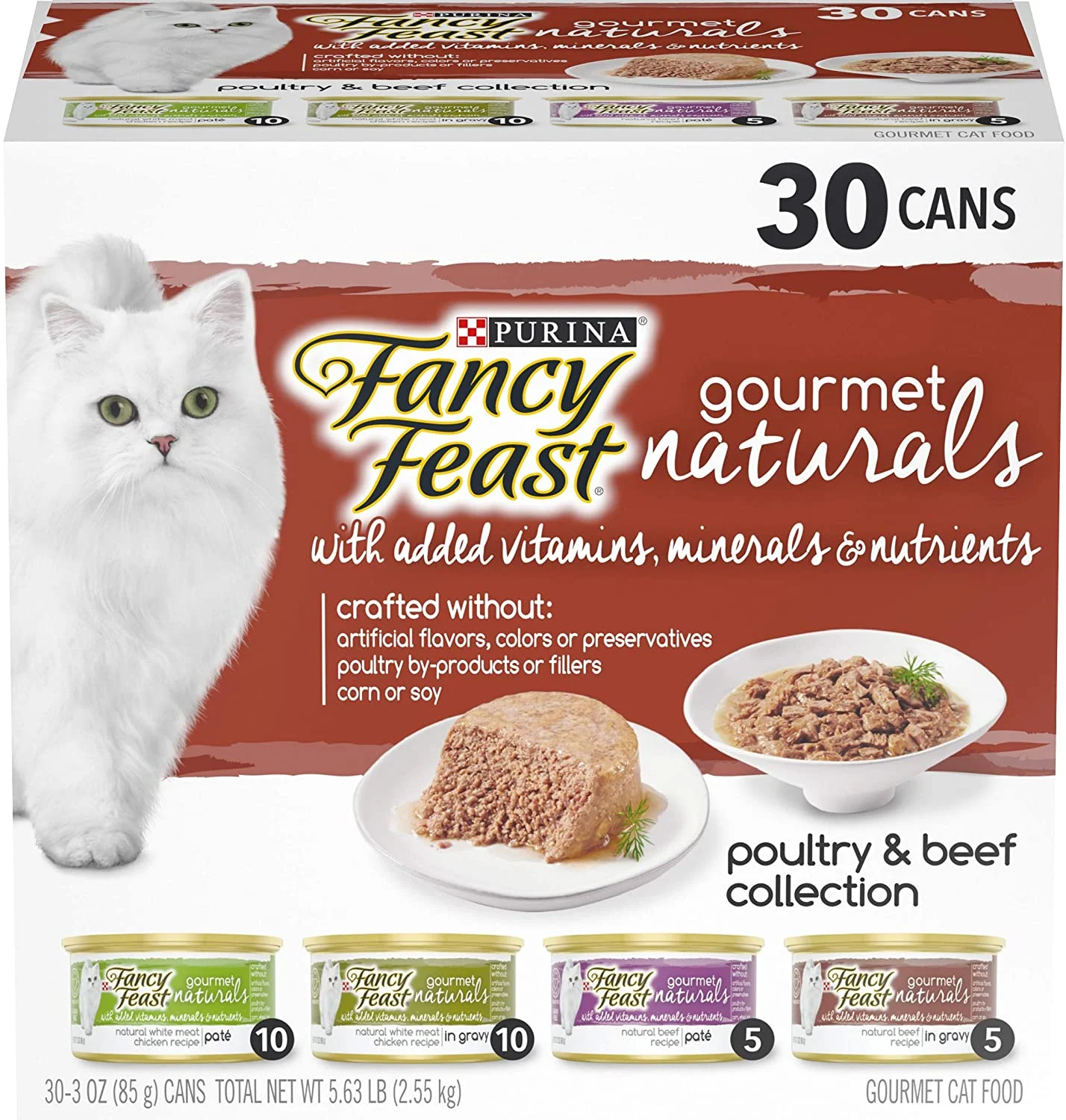 Purina Fancy Feast Natural Wet Cat Food Variety Pack, Gourmet Naturals Poultry and Beef Collection – (30) 3 oz. Cans