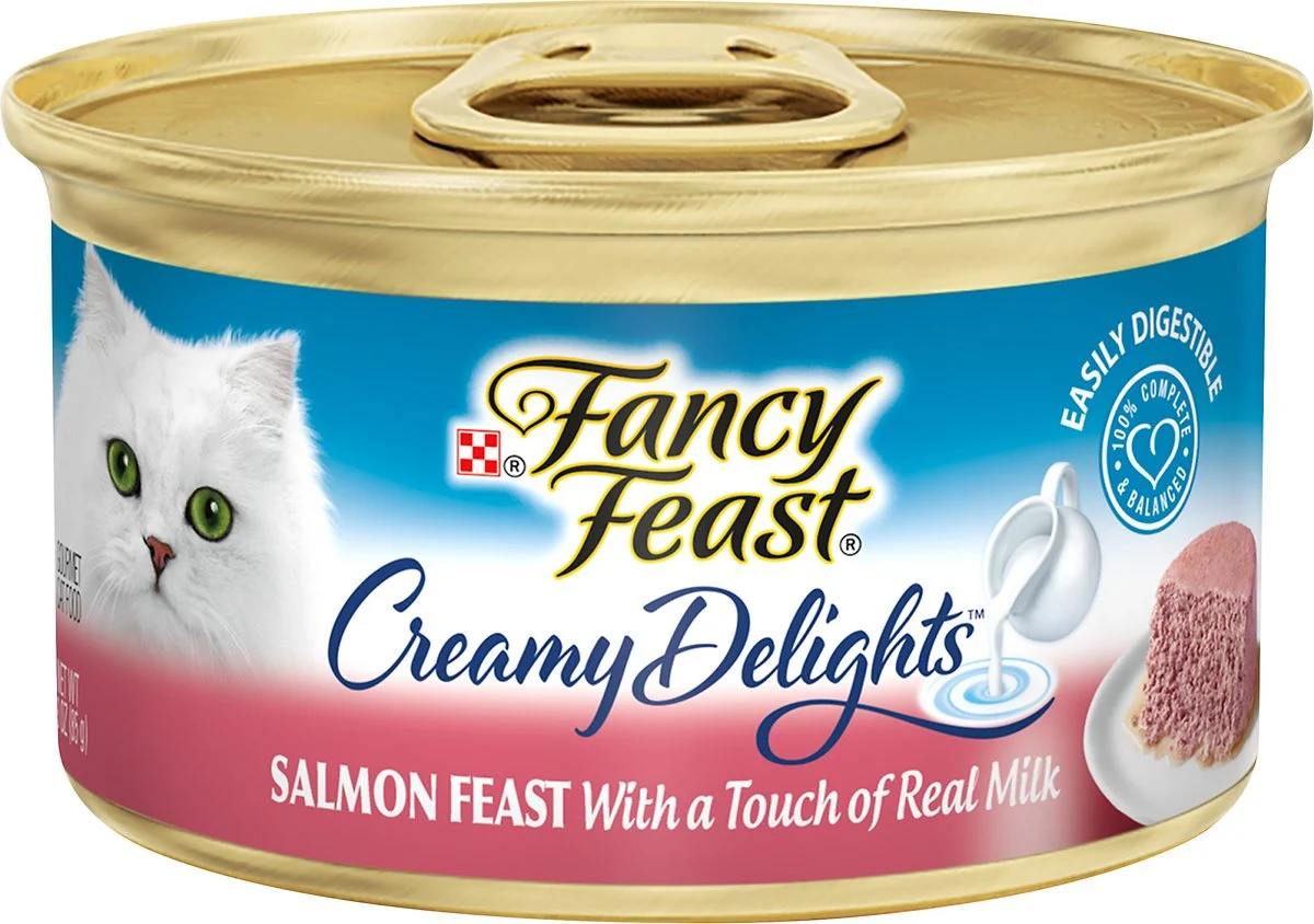 Purina Fancy Feast Pate Wet Cat Food, Creamy Delights Salmon Feast With a Touch of Real Milk – (24) 3 oz. Cans