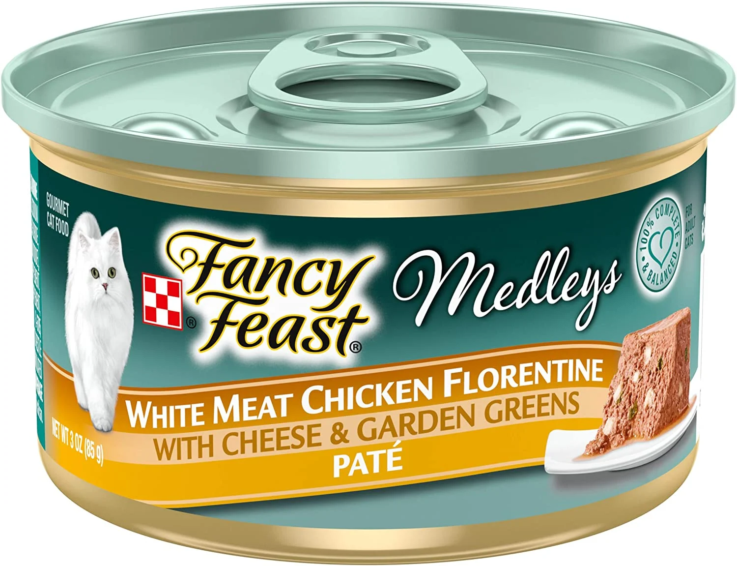 Purina Fancy Feast Pate Wet Cat Food, Medleys White Meat Chicken Florentine With Cheese and Garden Greens – (24) 3 oz. Cans