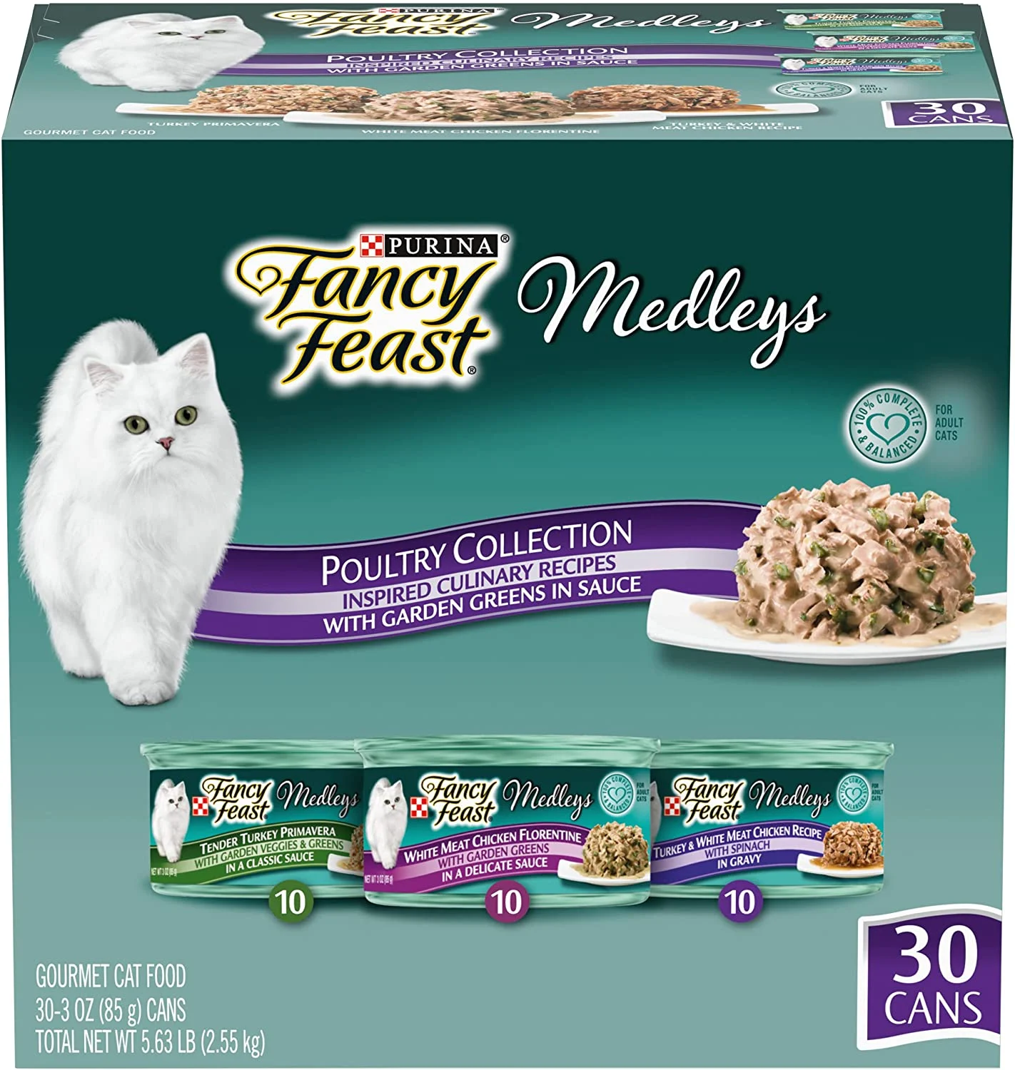 Purina Fancy Feast Wet Cat Food Variety Pack, Medleys Poultry Collection with Garden Greens in Sauce – (30) 3 oz. Cans