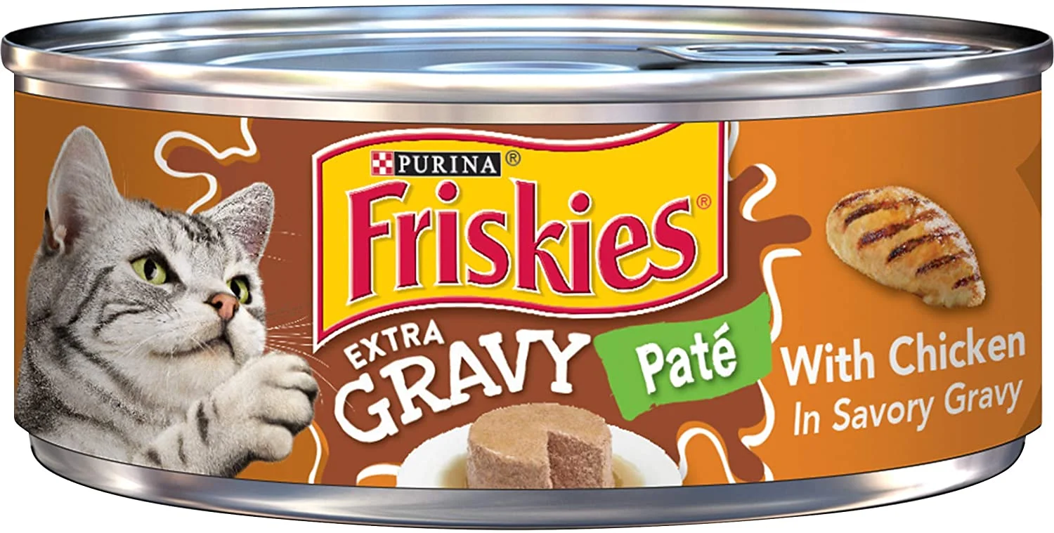 Purina Friskies Gravy Pate Wet Cat Food, Extra Gravy Pate With Chicken in Savory Gravy – (24) 5.5 oz. Cans