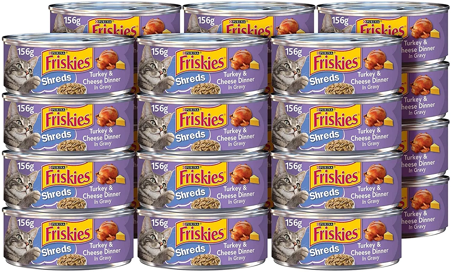Purina Friskies Gravy Wet Cat Food, Shreds Turkey & Cheese Dinner – (24) 5.5 oz. Cans