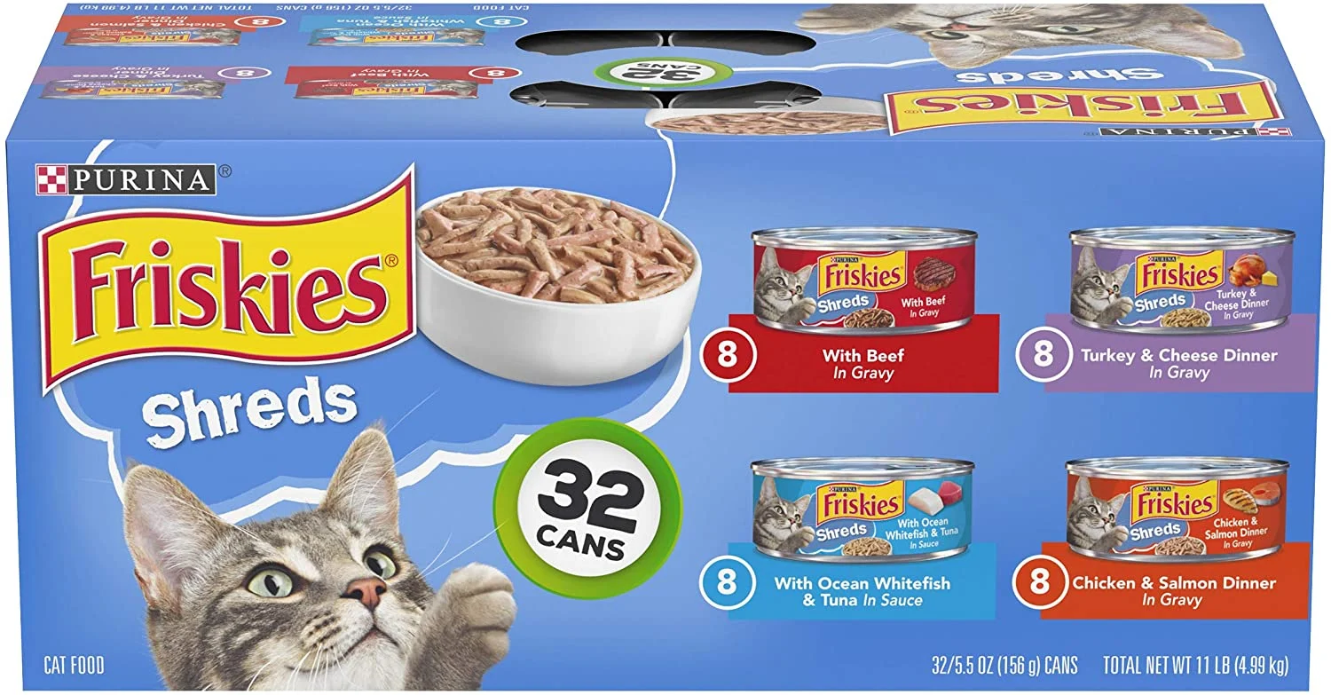 Purina Friskies Gravy Wet Cat Food Variety Pack, Savory Shreds – (32) 5.5 oz. Cans
