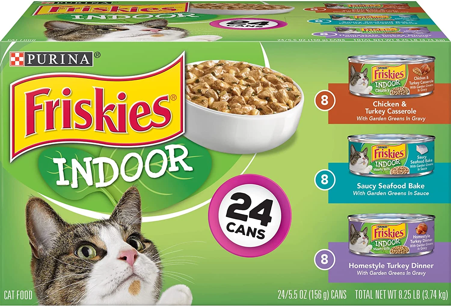 Purina Friskies Indoor Wet Cat Food Variety Pack, Indoor – (24) 5.5 oz. Cans