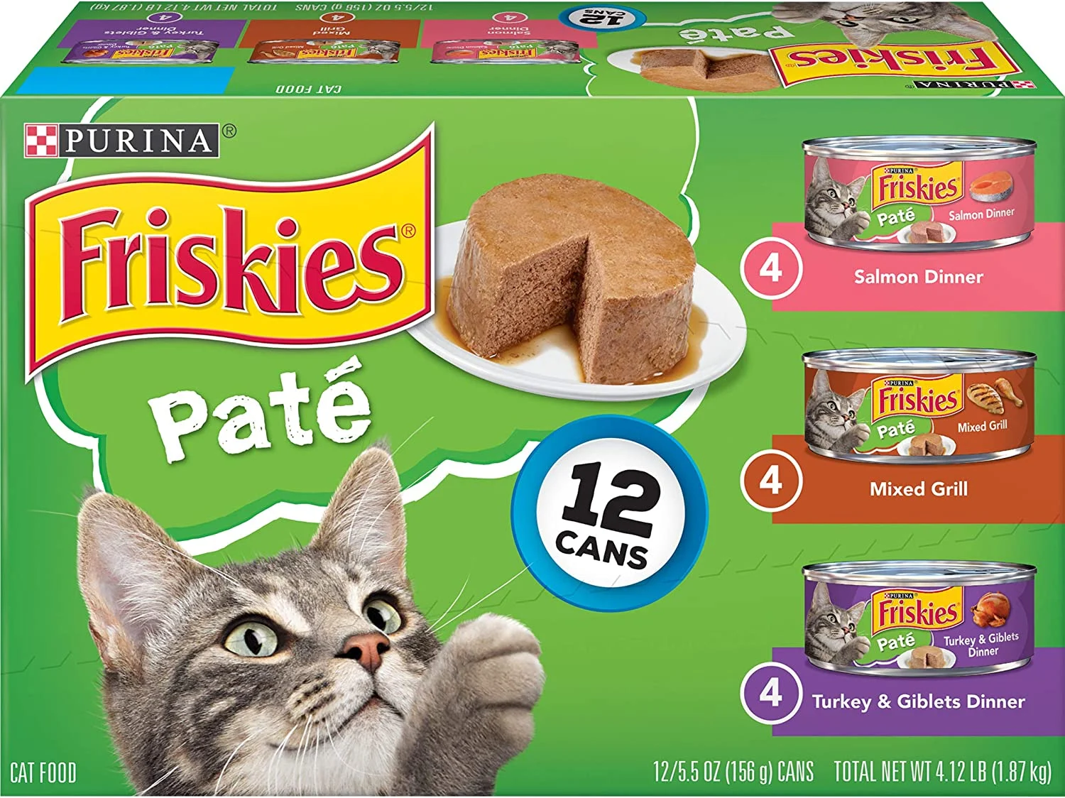 Purina Friskies Pate Wet Cat Food Variety Pack, Salmon, Turkey & Grilled – (2 Packs of 12) 5.5 oz. Cans