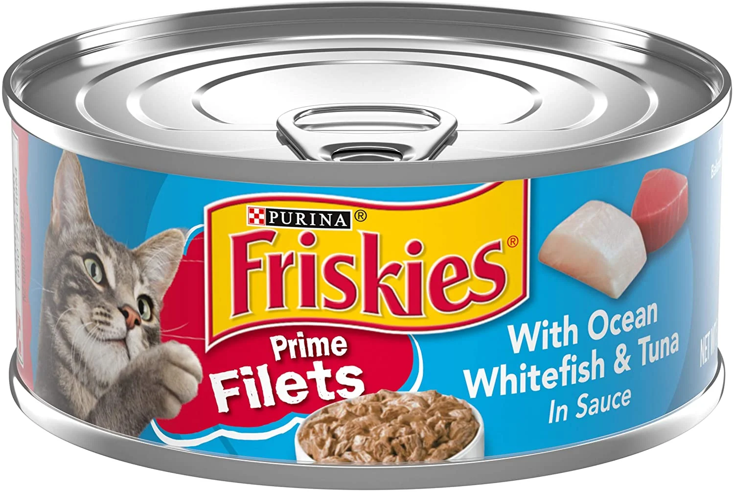 Purina Friskies Wet Cat Food, Prime Filets With Ocean Whitefish & Tuna in Sauce – (24) 5.5 oz. Cans