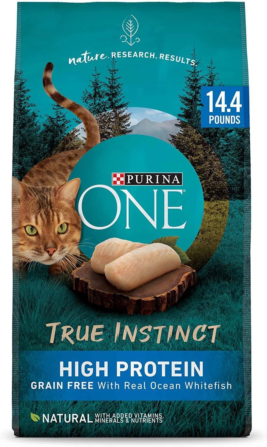 Purina ONE True Instinct With Real Ocean Whitefish, Natural High Protein, Grain Free Dry Cat Food 14.4 lb. Bag